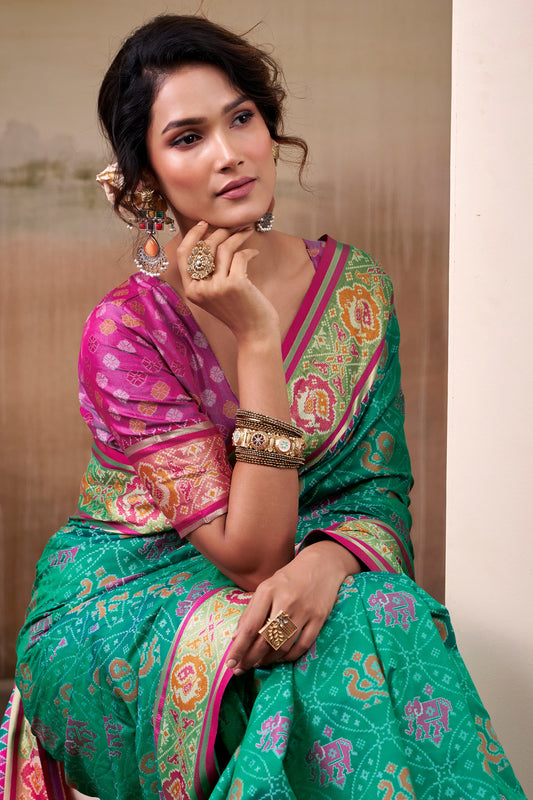 Green Woven Patola Silk Saree-SAR10022_2_SareeButa.com