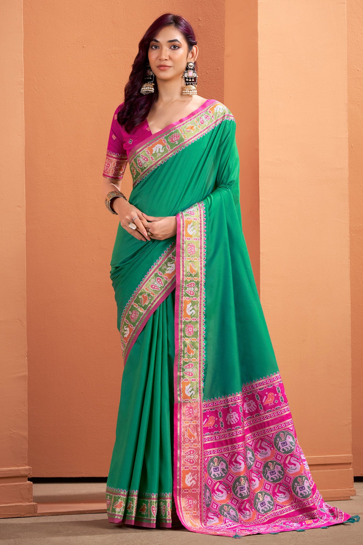 Green Woven Patola Silk Saree-SAR10033_1_SareeButa.com