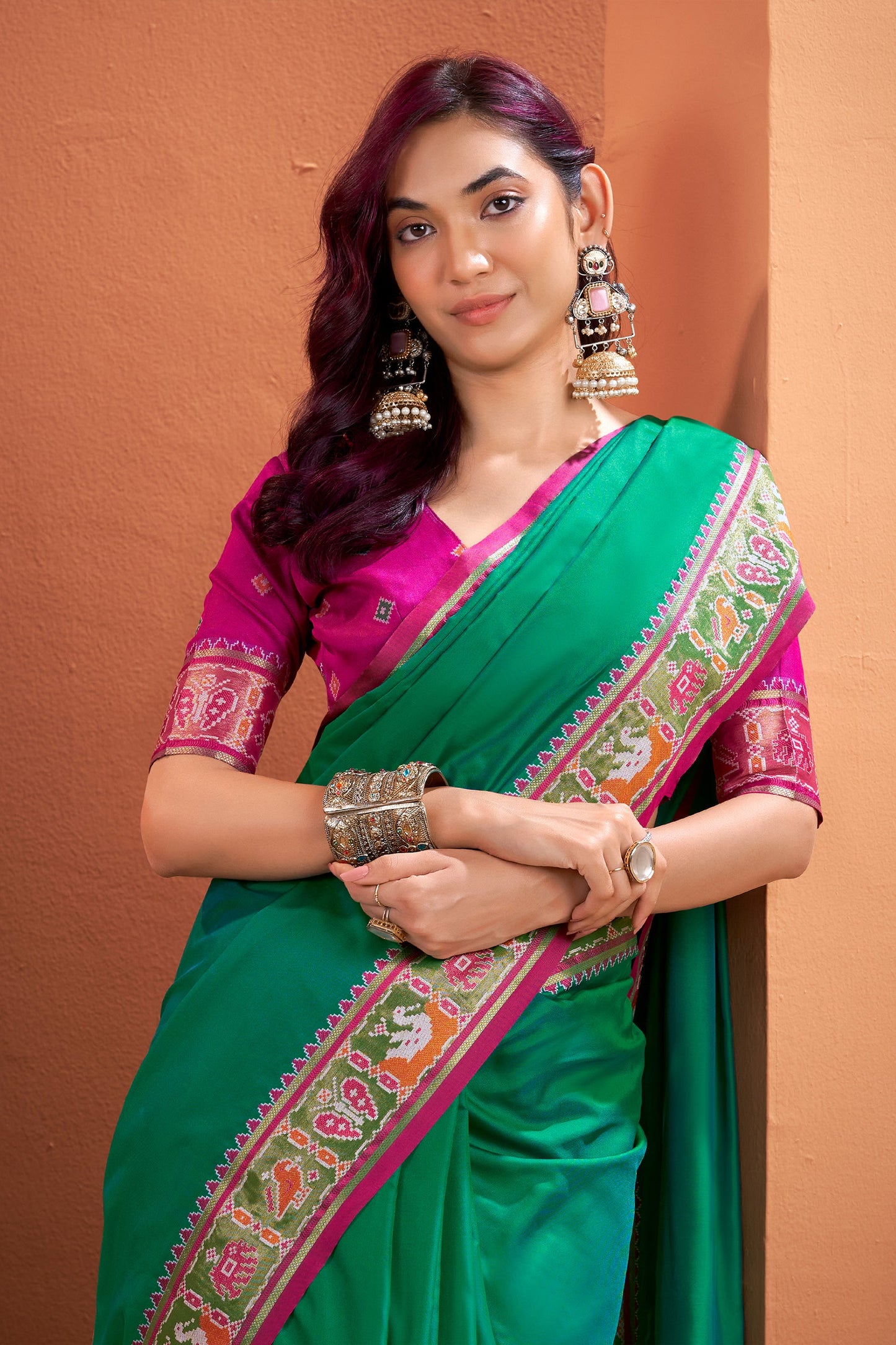 Green Woven Patola Silk Saree-SAR10033_2_SareeButa.com