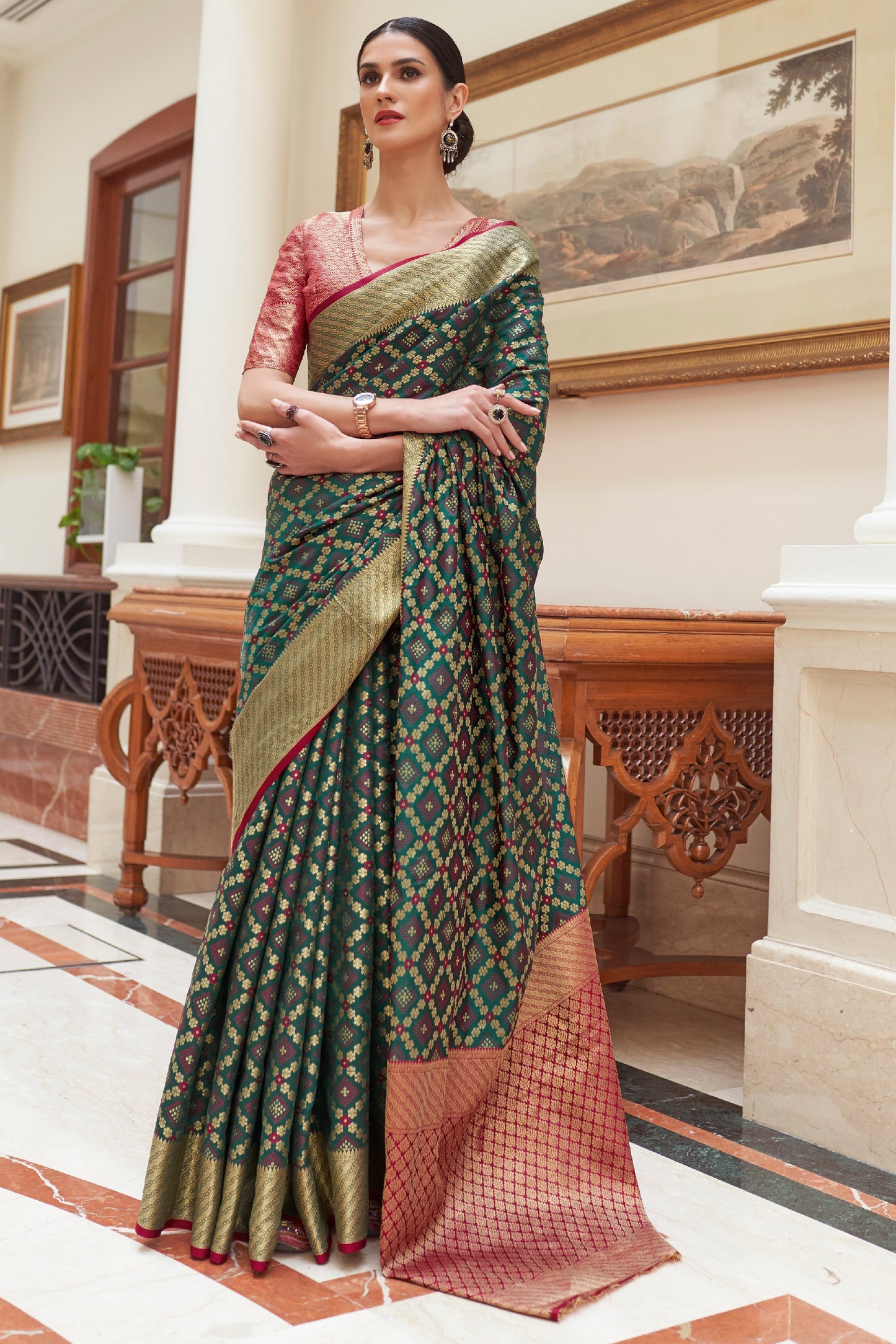 Green Woven Patola Silk Saree-ZB133886_1_SareeButa.com