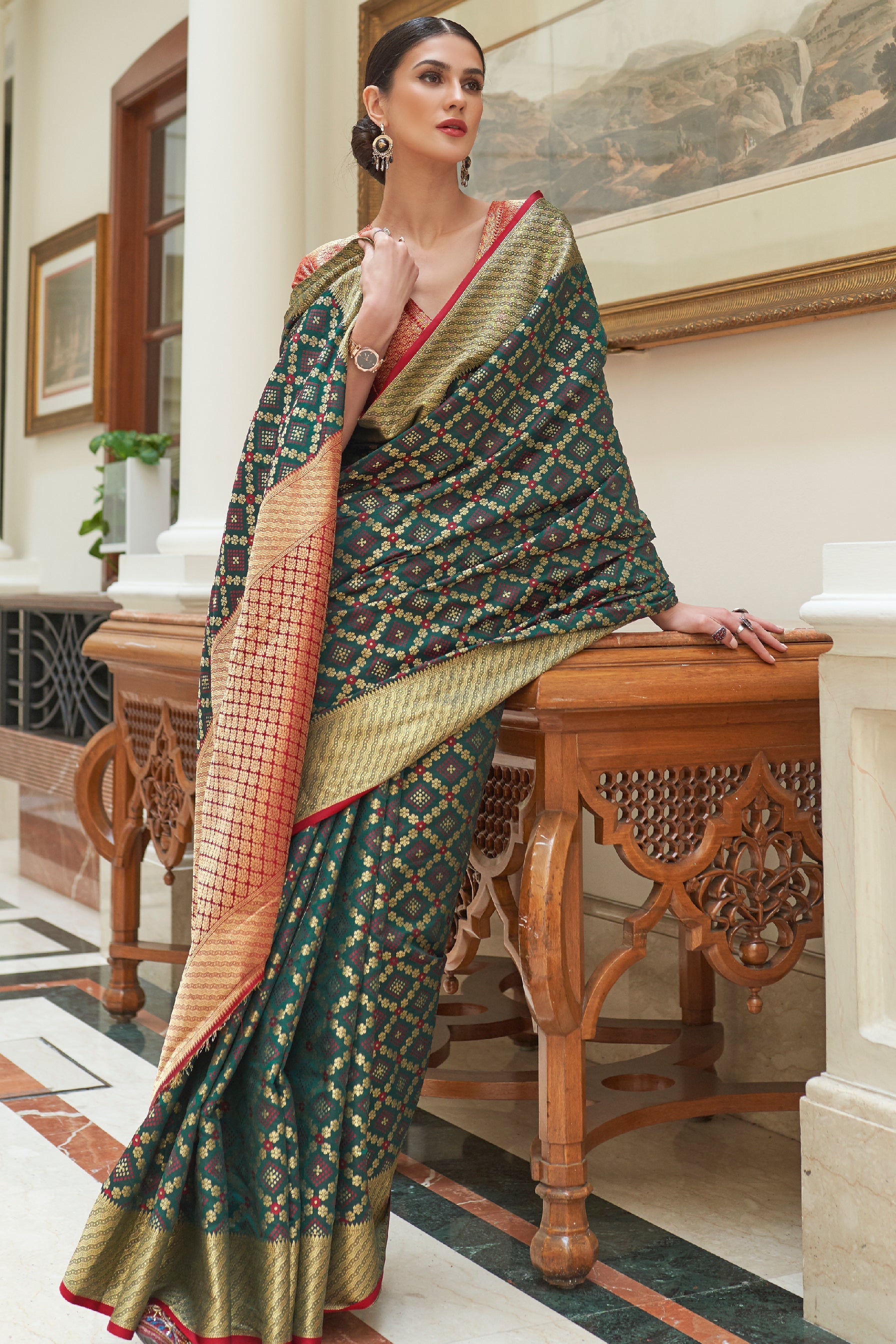 Green Woven Patola Silk Saree-ZB133886_3_SareeButa.com