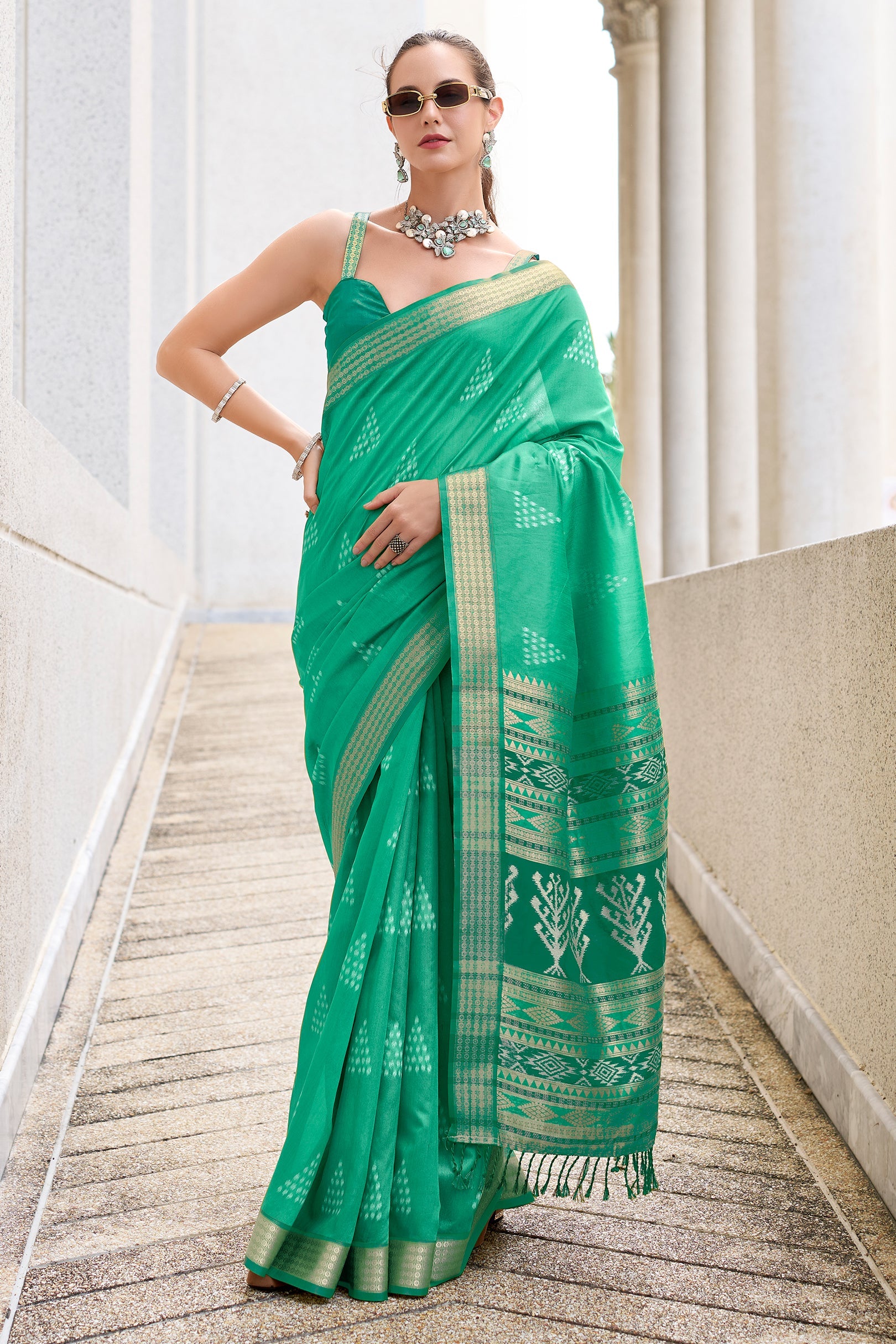 Green Woven Rayon Silk Saree-ZB133847_1_SareeButa.com