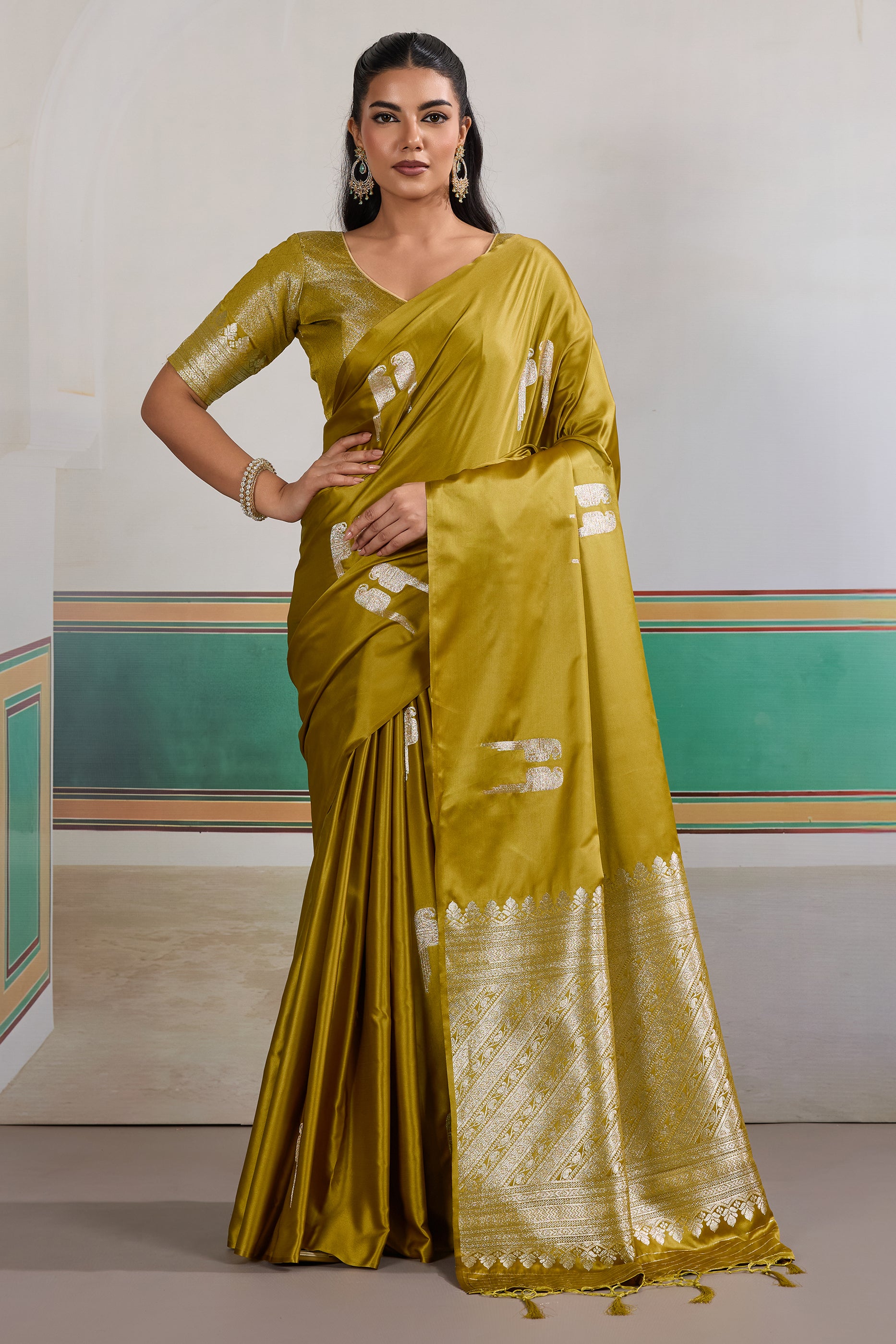 Green Woven Satin Saree-SAR12294_1_SareeButa.com