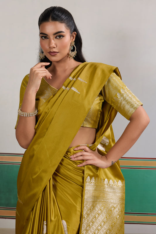 Green Woven Satin Saree-SAR12294_2_SareeButa.com