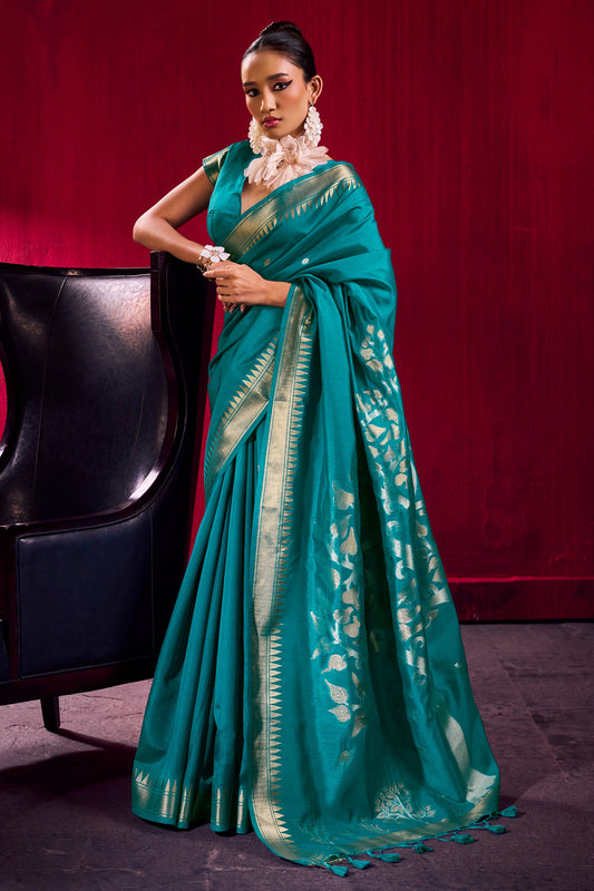 Green Woven Satin Saree-SAR12384_1_SareeButa.com