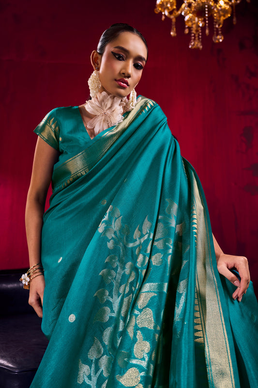 Green Woven Satin Saree-SAR12384_2_SareeButa.com