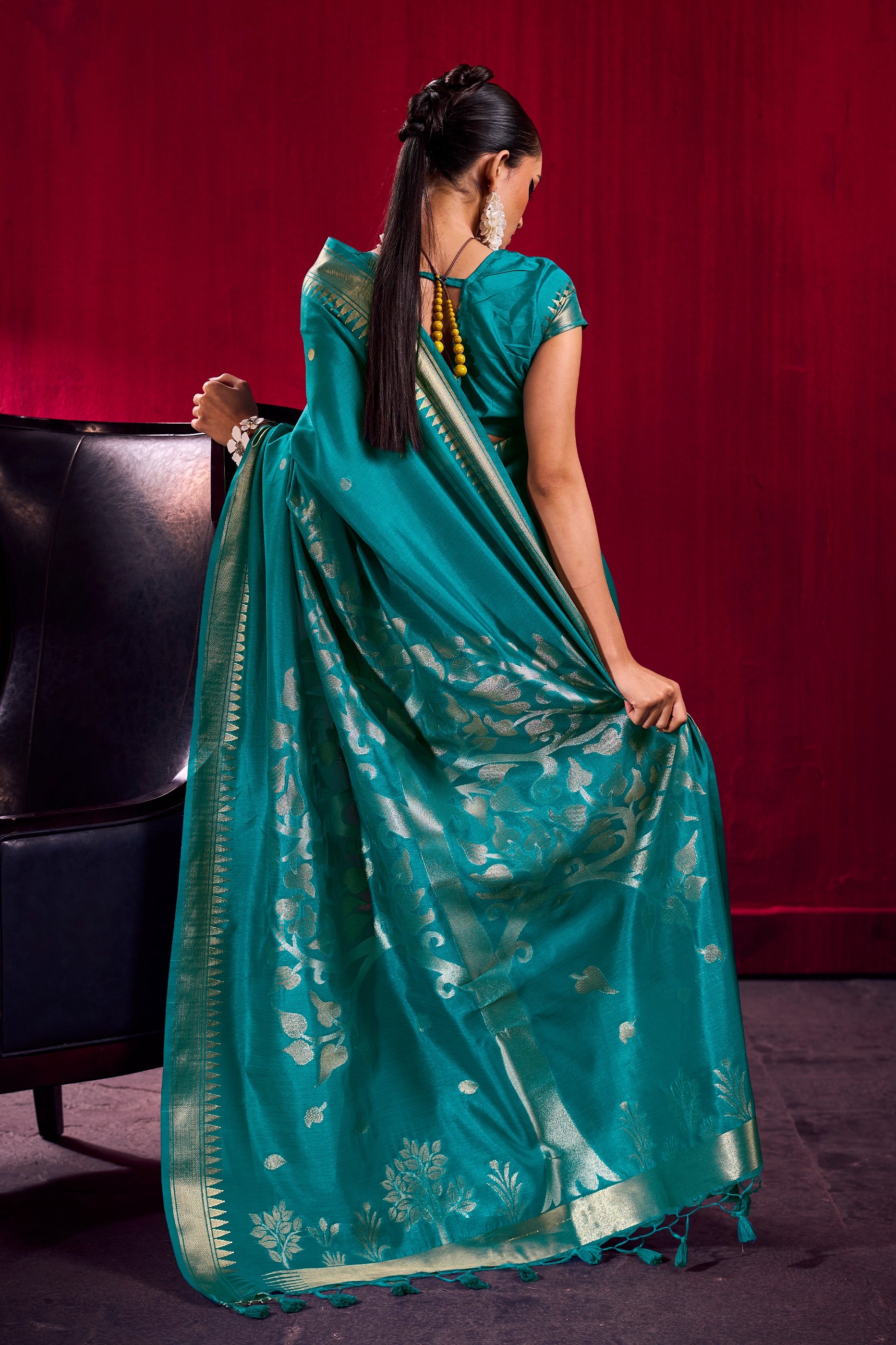 Green Woven Satin Saree-SAR12384_3_SareeButa.com