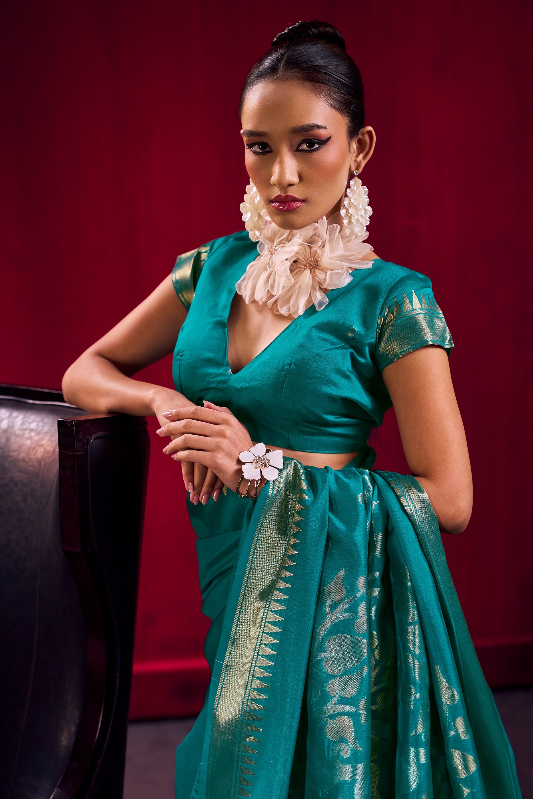 Green Woven Satin Saree-SAR12384_4_SareeButa.com