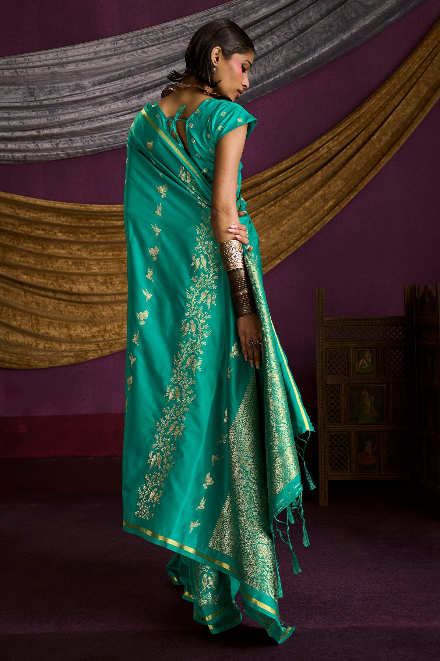 Green Woven Satin Silk Saree-SAR12331_4_SareeButa.com
