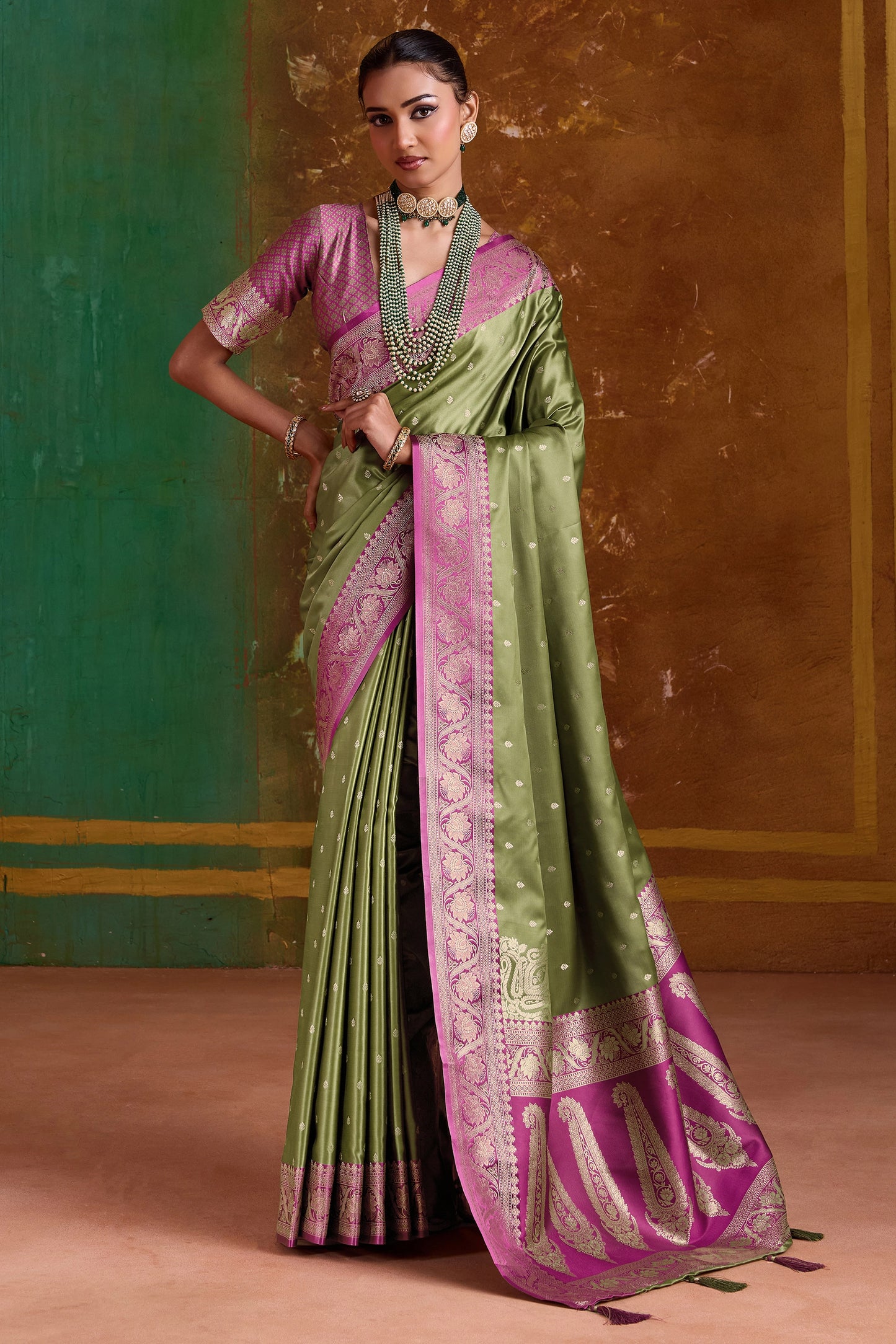 Green Woven Satin Silk Saree-SAR12349_1_SareeButa.com