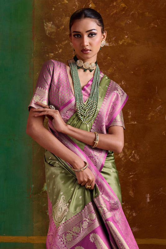 Green Woven Satin Silk Saree-SAR12349_2_SareeButa.com