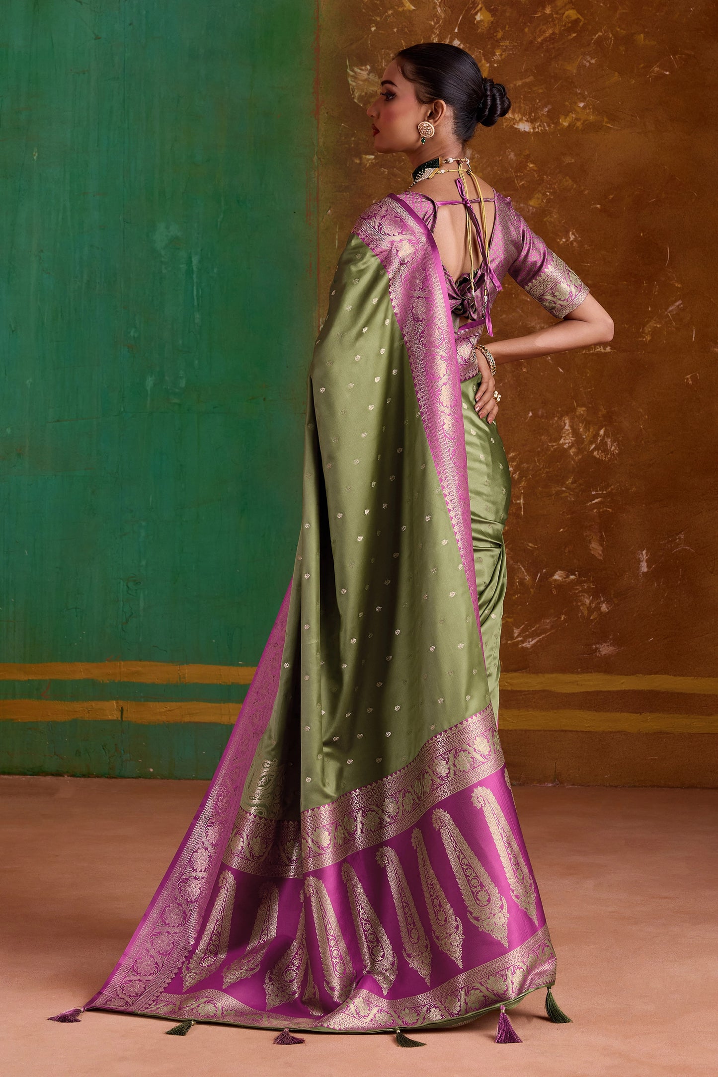 Green Woven Satin Silk Saree-SAR12349_3_SareeButa.com