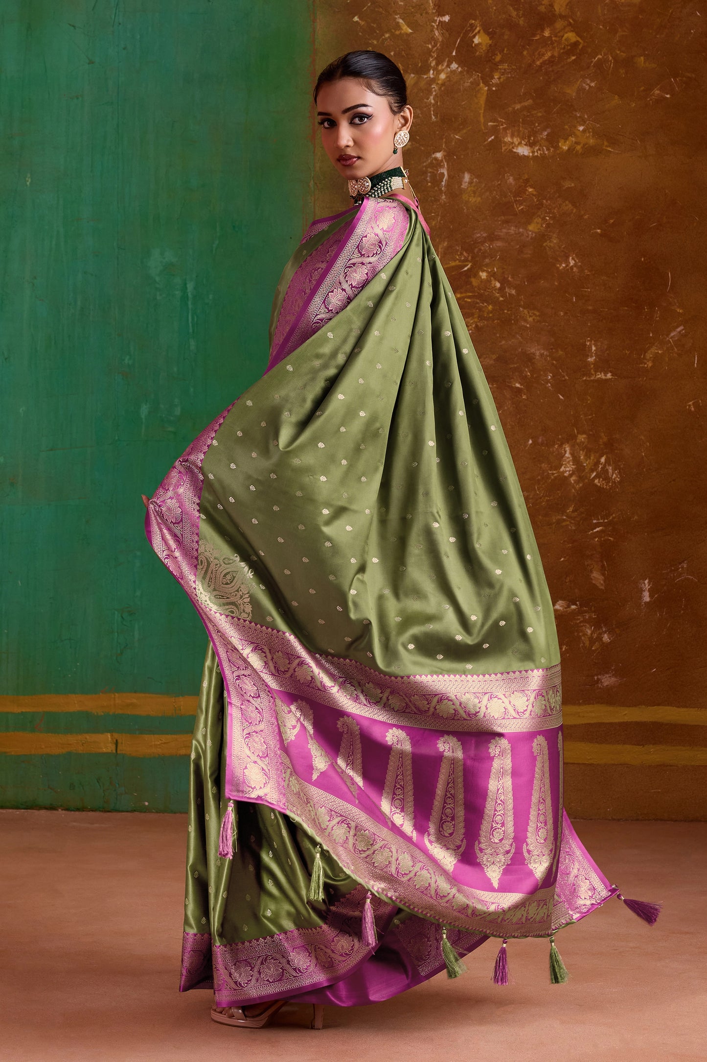 Green Woven Satin Silk Saree-SAR12349_4_SareeButa.com