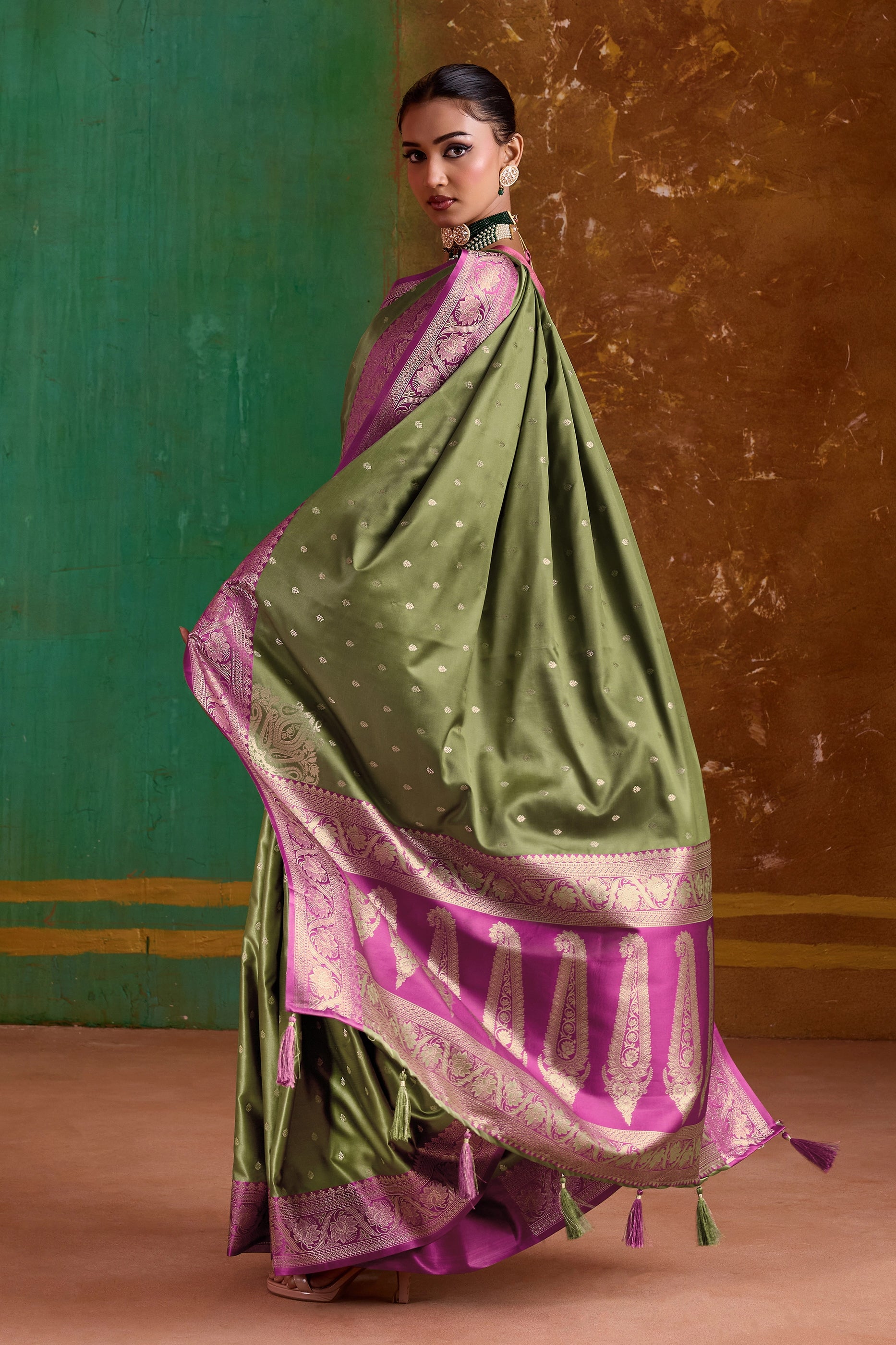 Green Woven Satin Silk Saree-SAR12349_4_SareeButa.com
