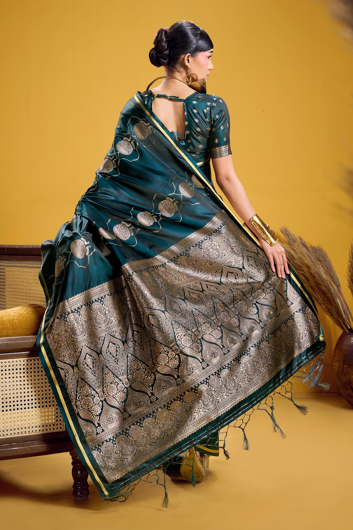 Green Woven Satin Silk Saree-SAR12373_4_SareeButa.com