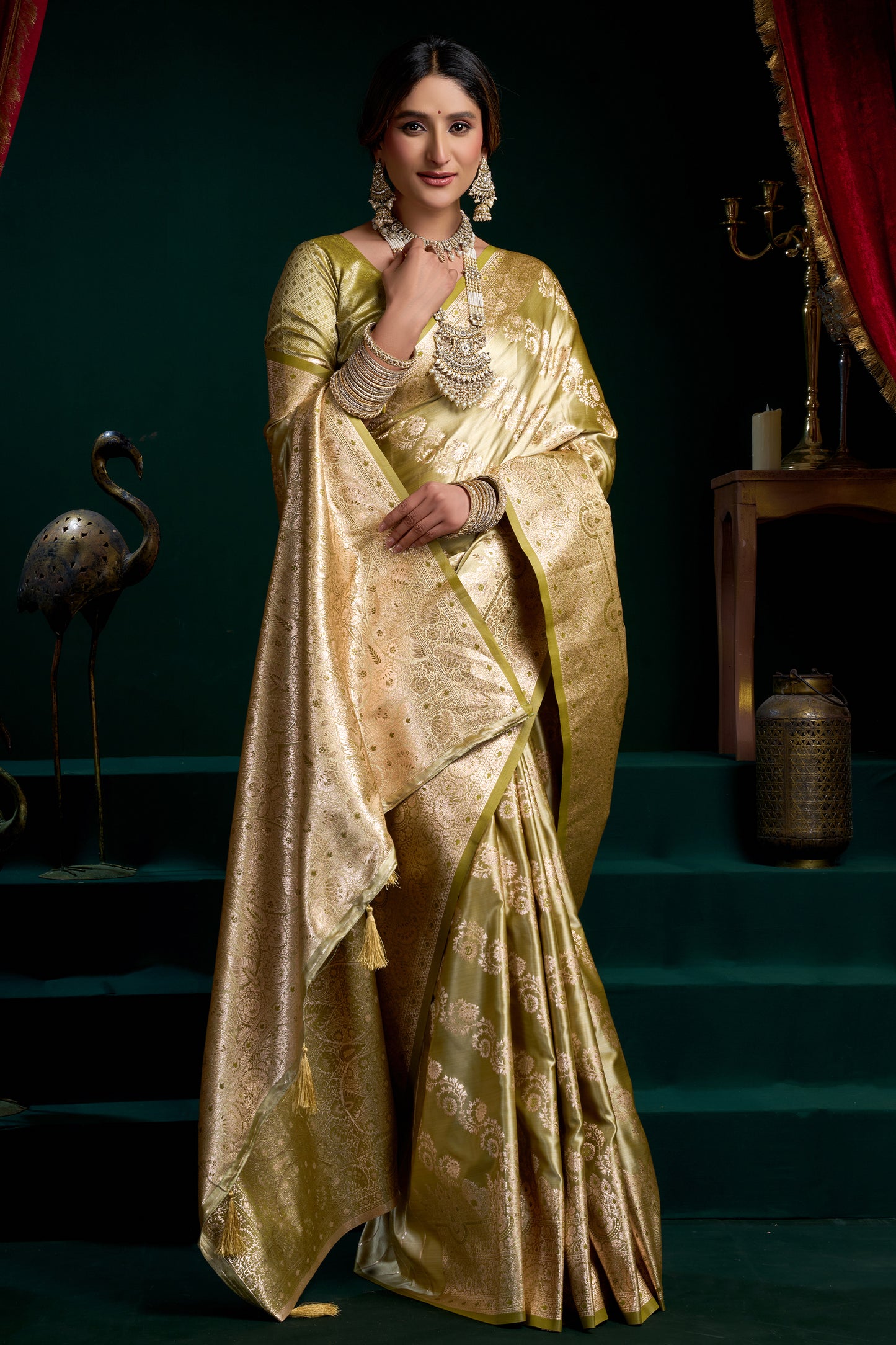 Green Woven Satin Silk Saree-SAR12681_3_SareeButa.com