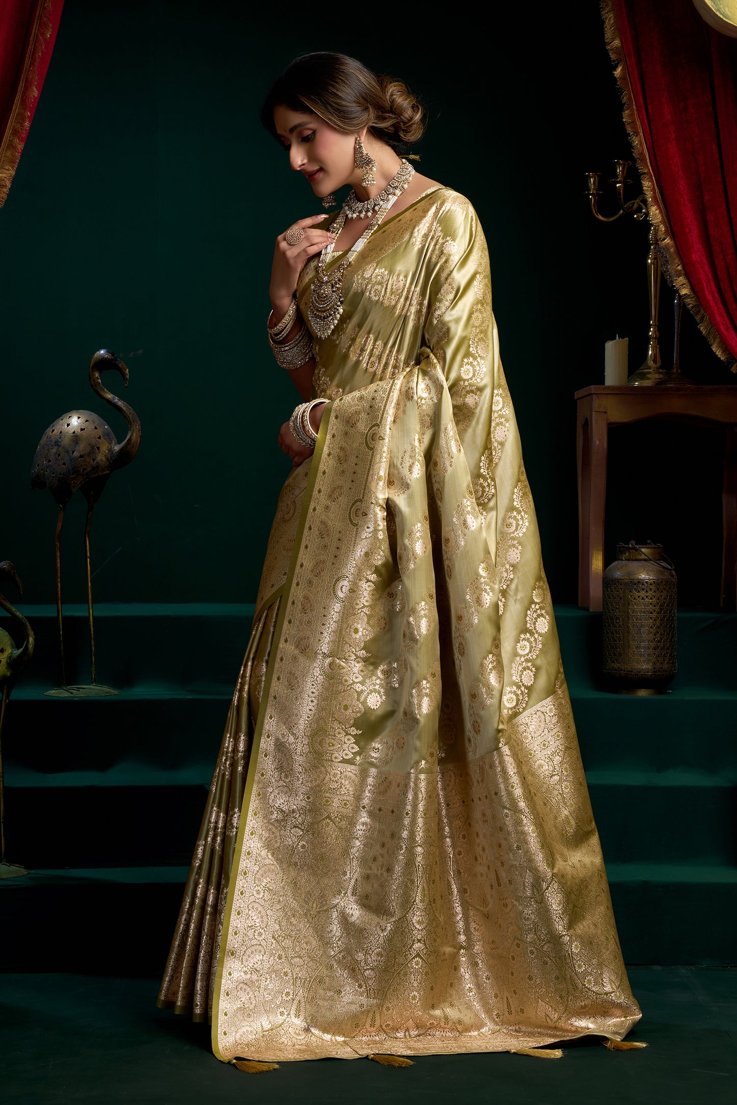 Green Woven Satin Silk Saree-SAR12681_4_SareeButa.com