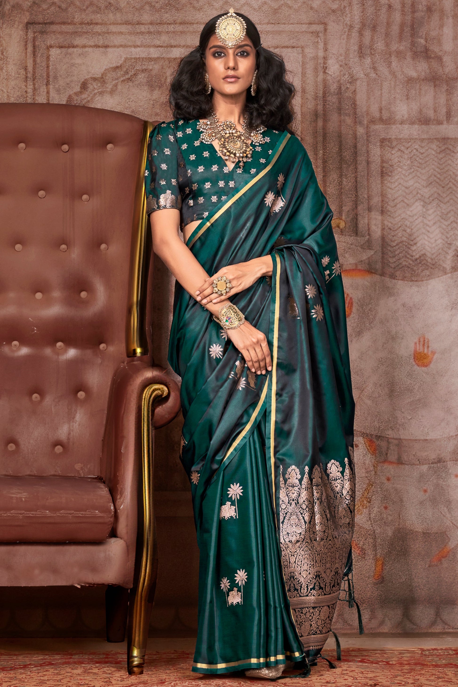 Green Woven Satin Silk Saree-ZB133540_1_SareeButa.com