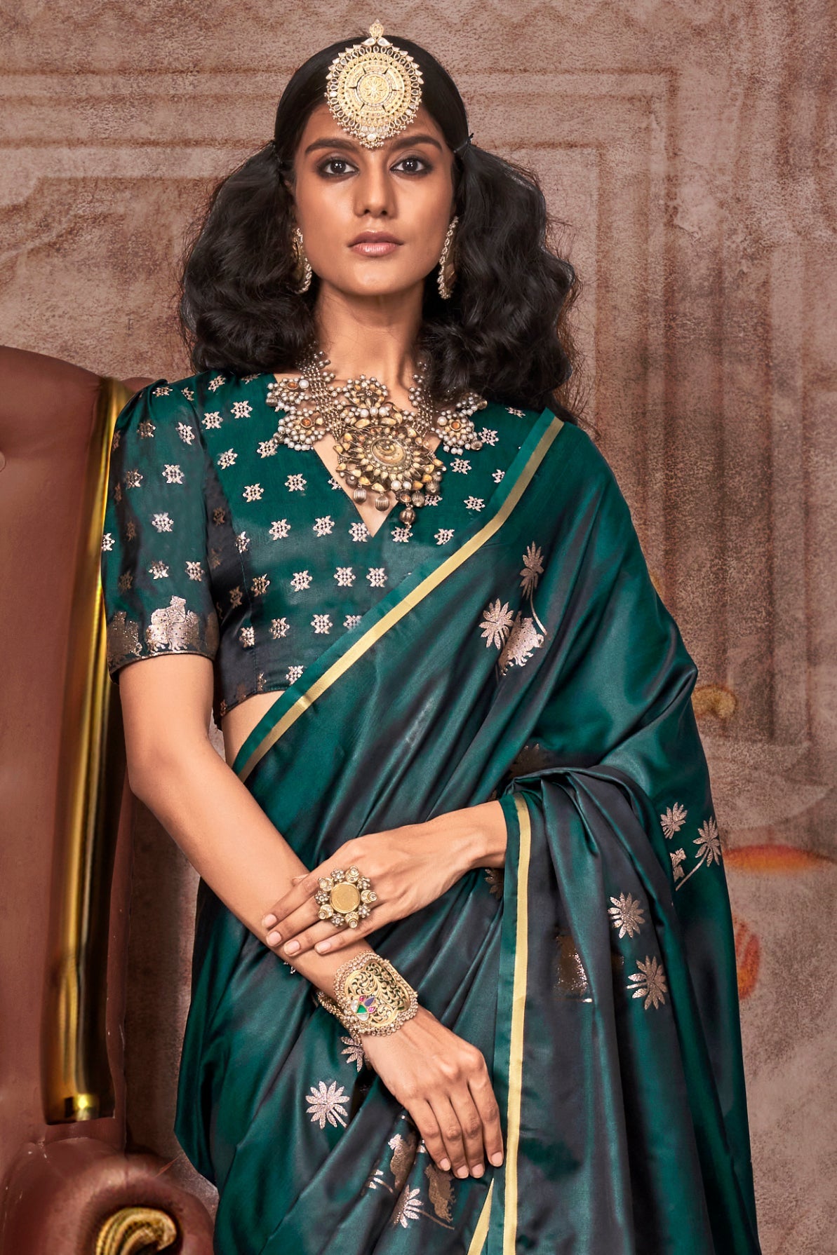 Green Woven Satin Silk Saree-ZB133540_2_SareeButa.com