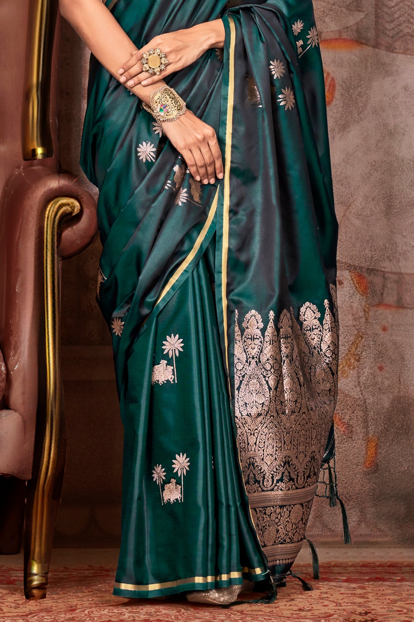 Green Woven Satin Silk Saree-ZB133540_4_SareeButa.com