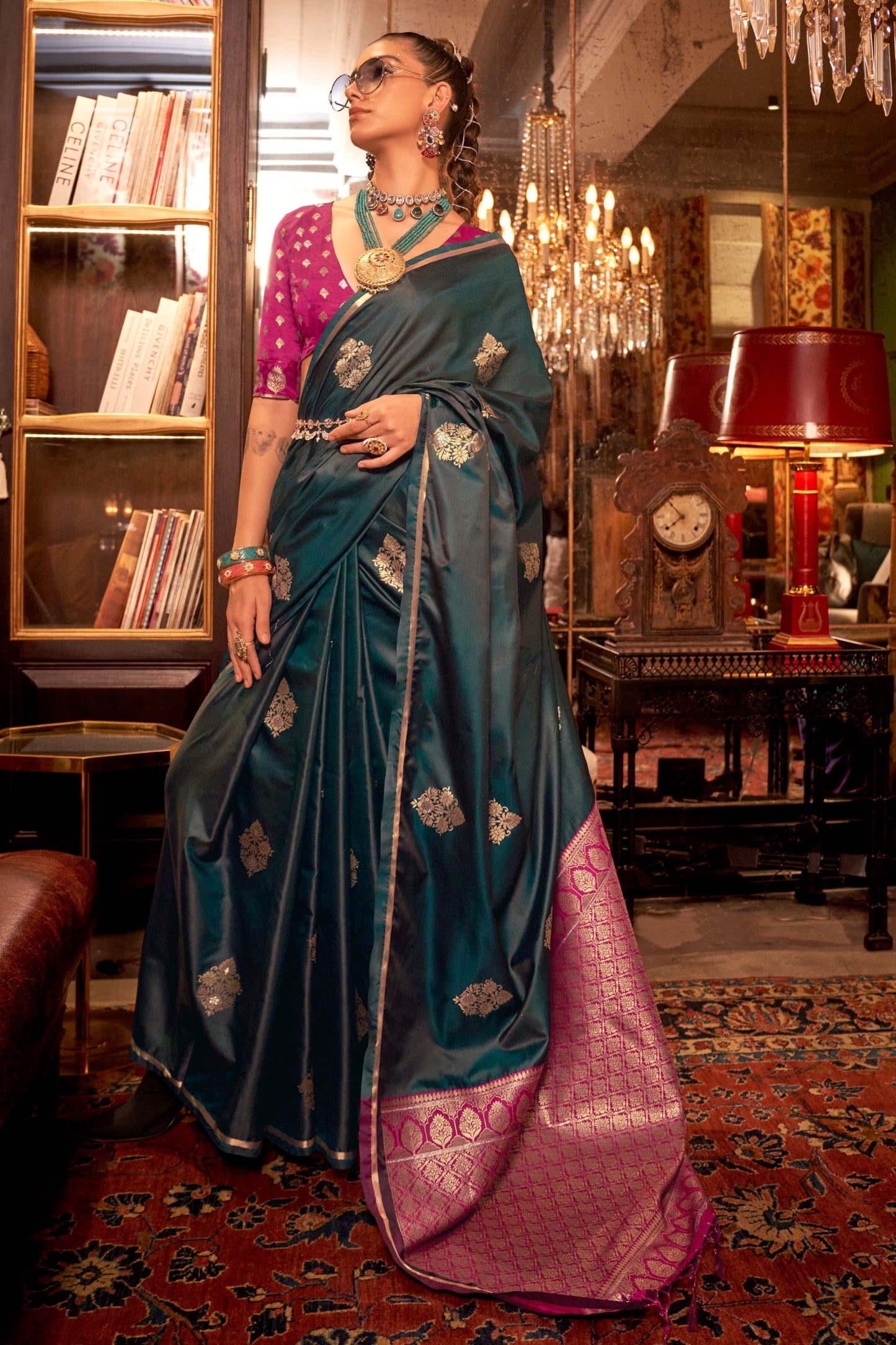 Green Woven Satin Silk Saree-ZB134133_1_SareeButa.com