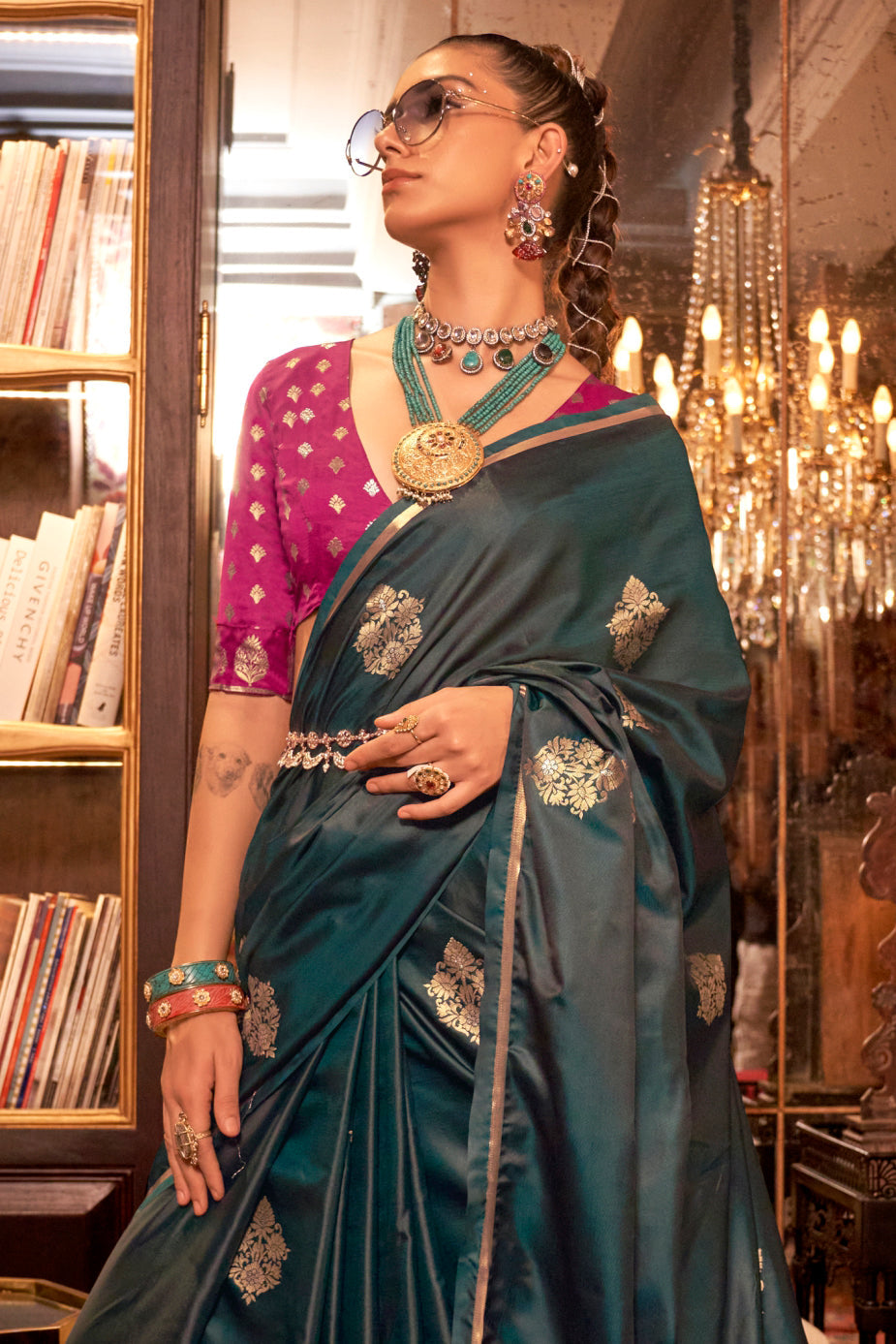Green Woven Satin Silk Saree-ZB134133_2_SareeButa.com