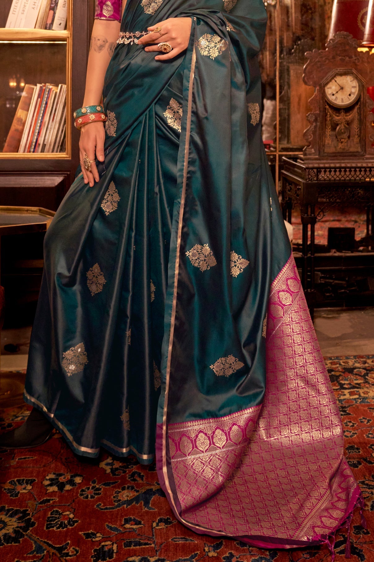 Green Woven Satin Silk Saree-ZB134133_4_SareeButa.com
