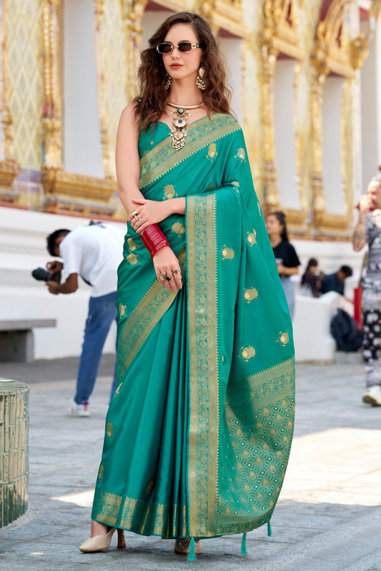 Green Woven Satin Silk Saree-ZB134726_1_SareeButa.com