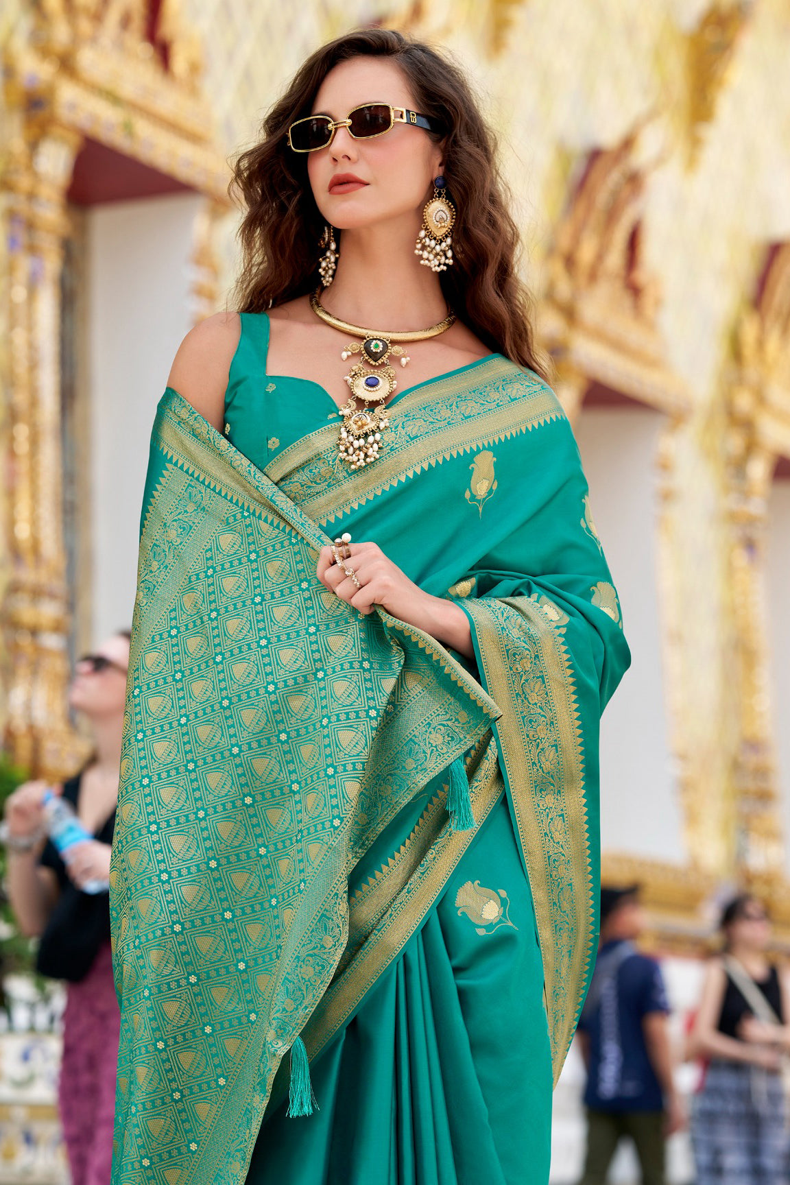 Green Woven Satin Silk Saree-ZB134726_2_SareeButa.com