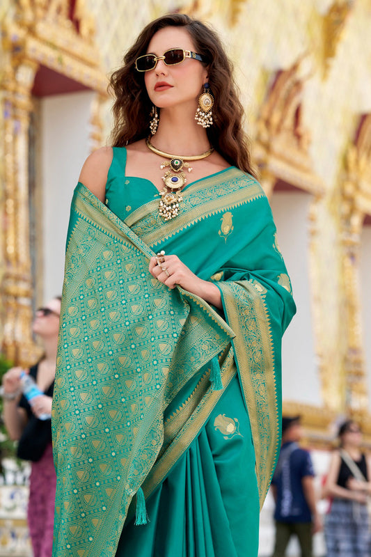 Green Woven Satin Silk Saree-ZB134726_2_SareeButa.com