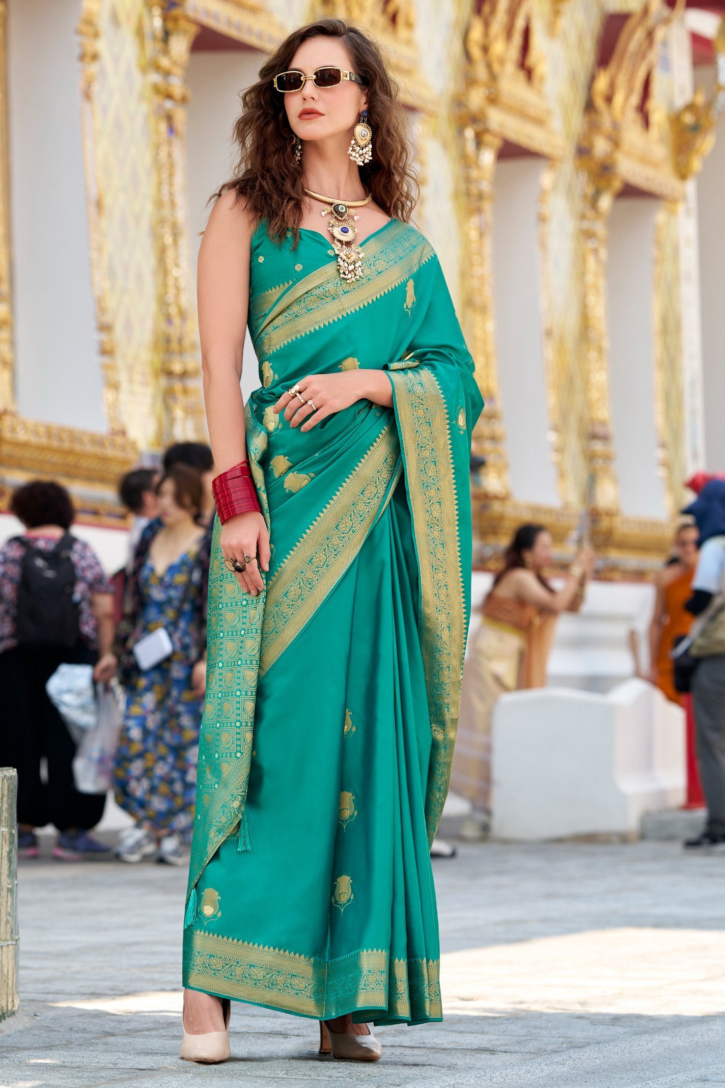 Green Woven Satin Silk Saree-ZB134726_3_SareeButa.com