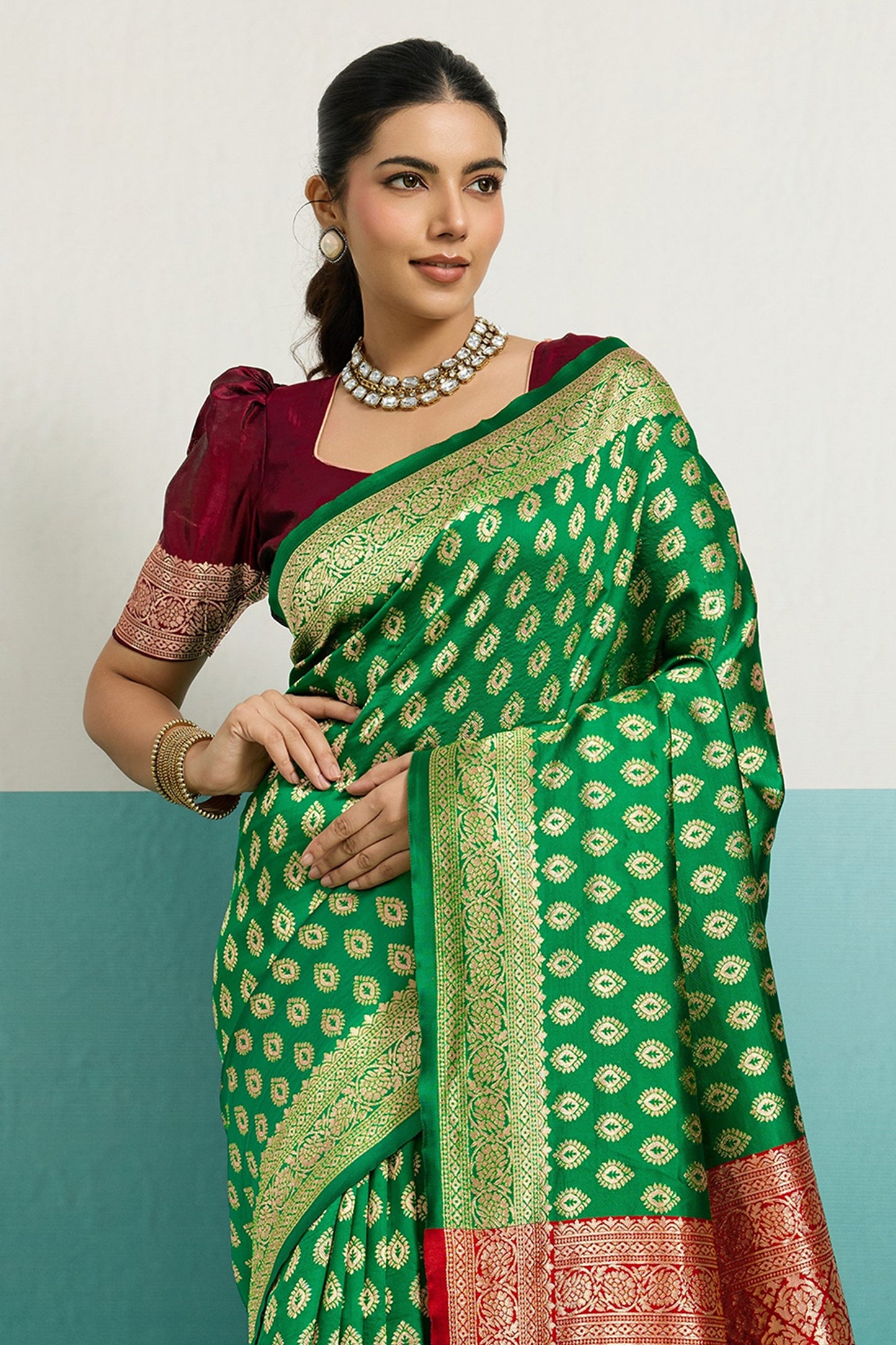 Green Woven Silk Saree-SAR12510_4_SareeButa.com