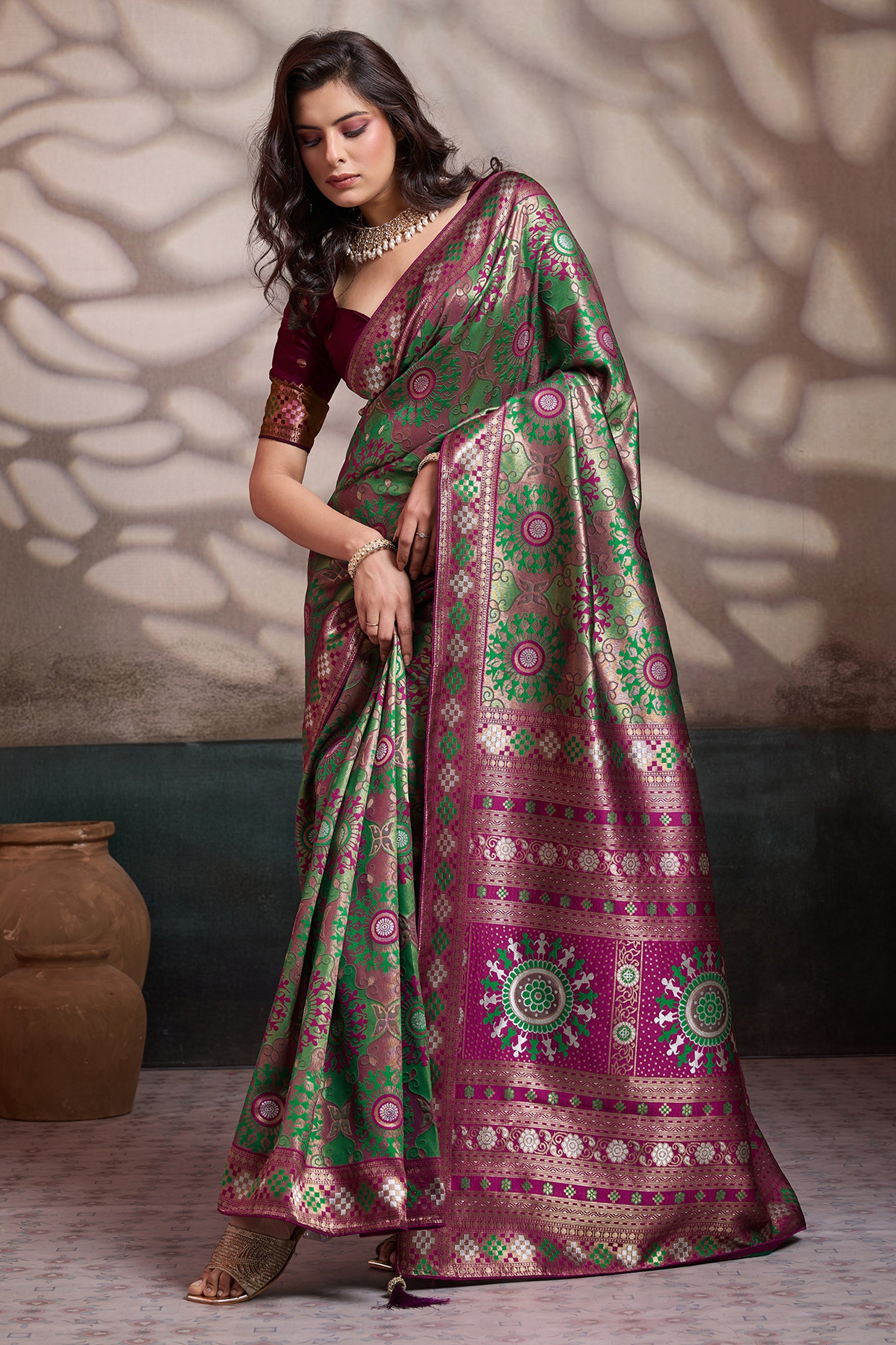 Green Woven Silk Saree-SAR12548_1_SareeButa.com