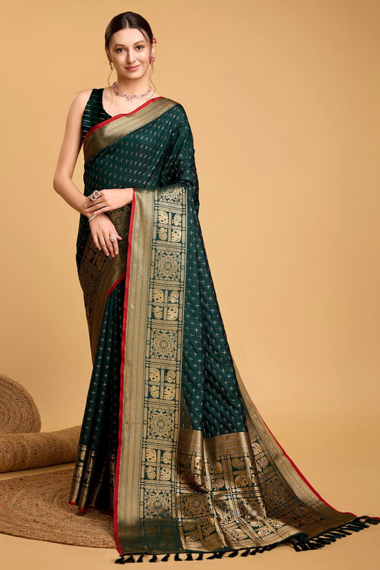 Green Woven Silk Saree-ZB130538_1