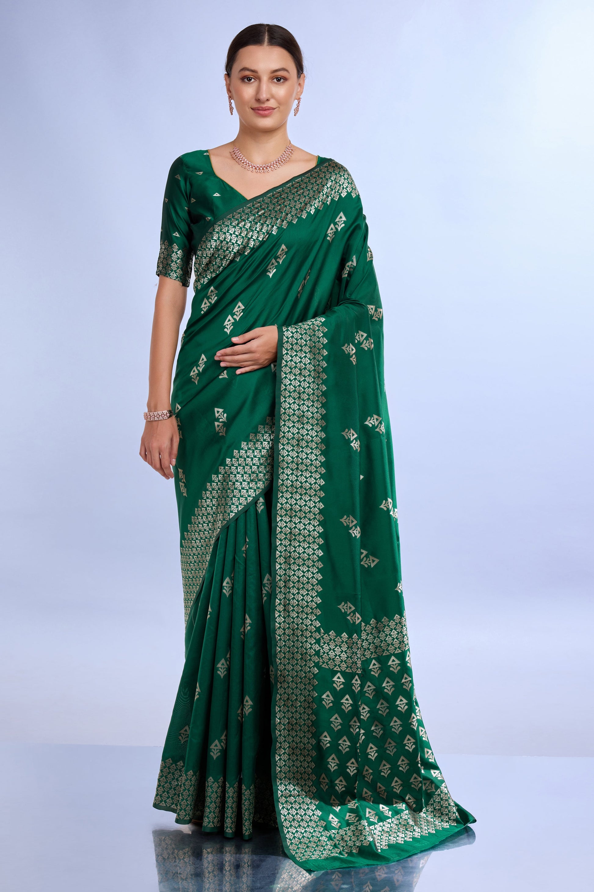 Green Woven Silk Saree-ZB132180_1