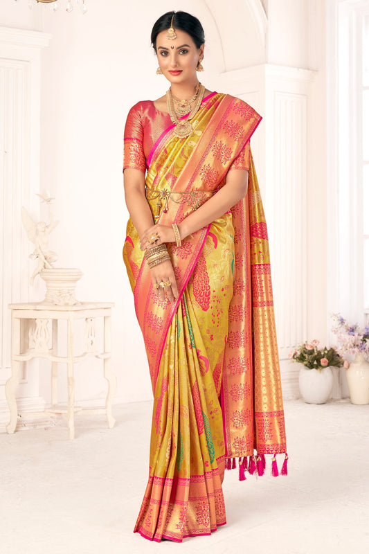 Green Woven Silk Saree-ZB132406_1