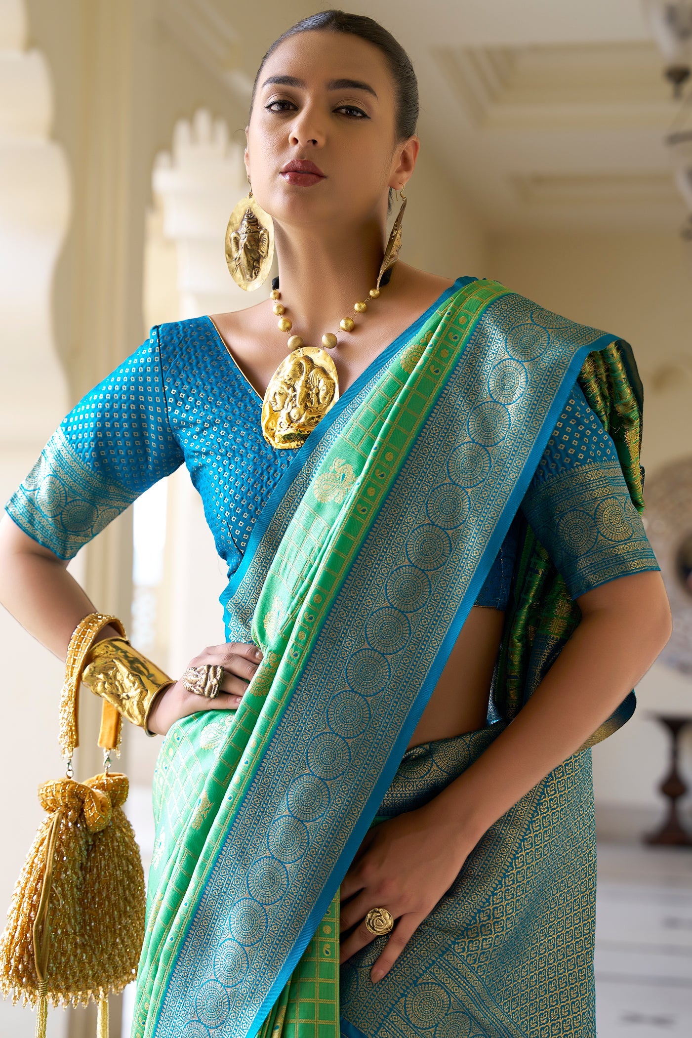 Green Woven Silk Saree-ZB133511_2_SareeButa.com