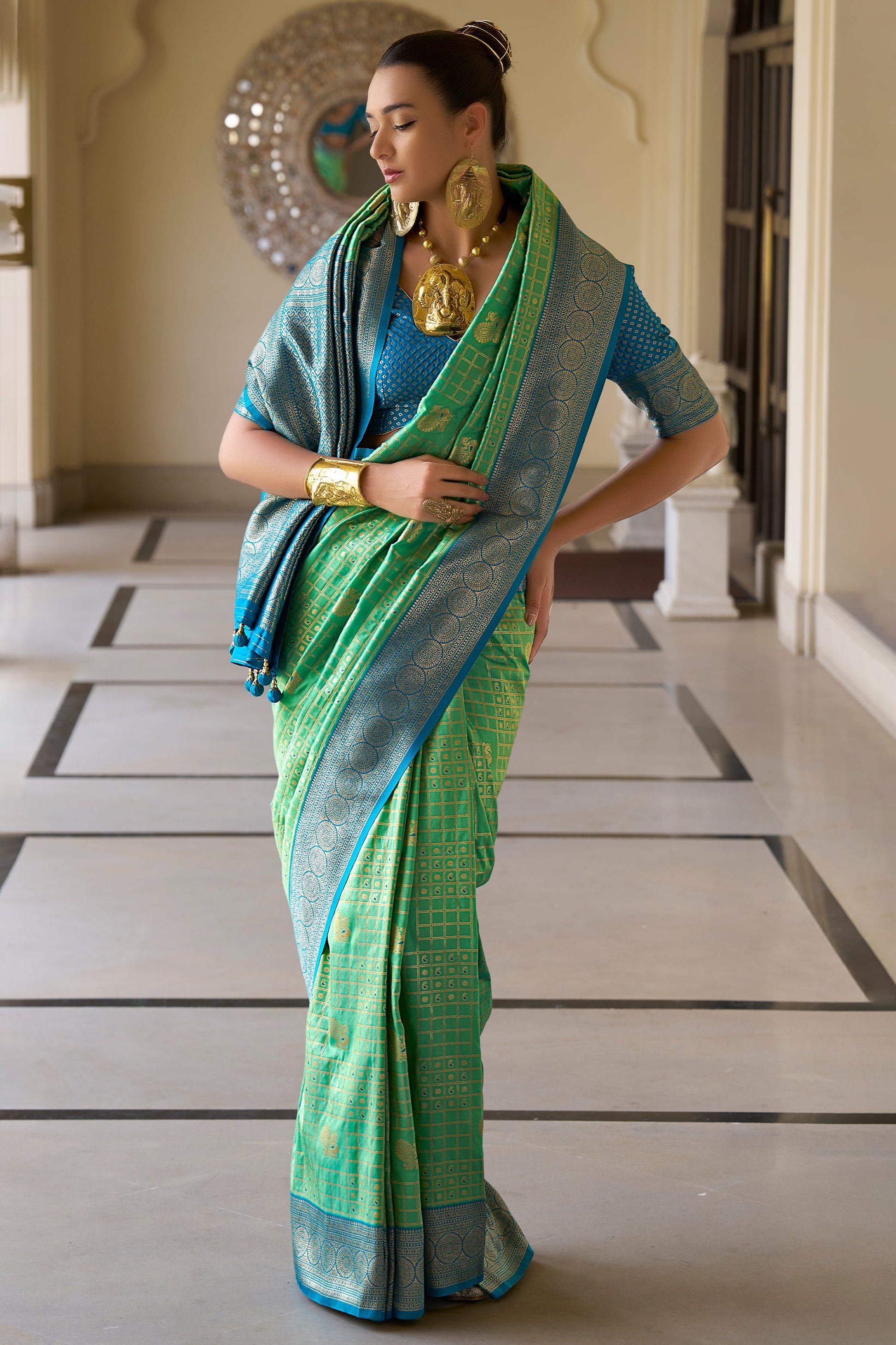 Green Woven Silk Saree-ZB133511_3_SareeButa.com