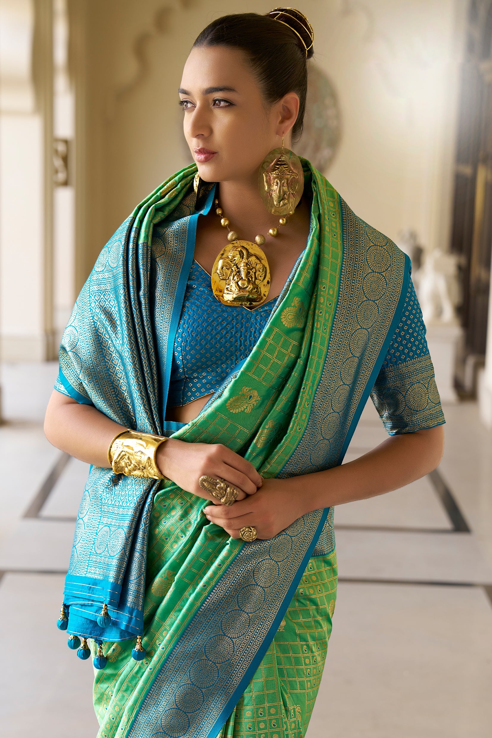 Green Woven Silk Saree-ZB133511_4_SareeButa.com
