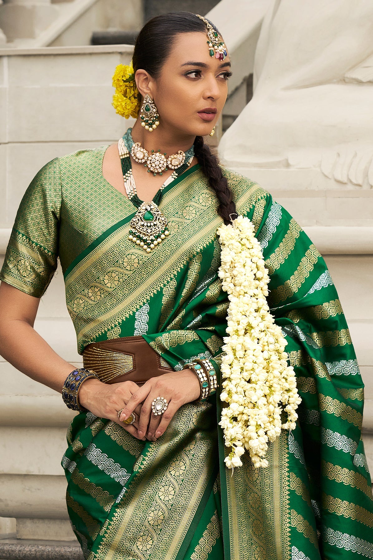 Green Woven Silk Saree-ZB133528_3_SareeButa.com