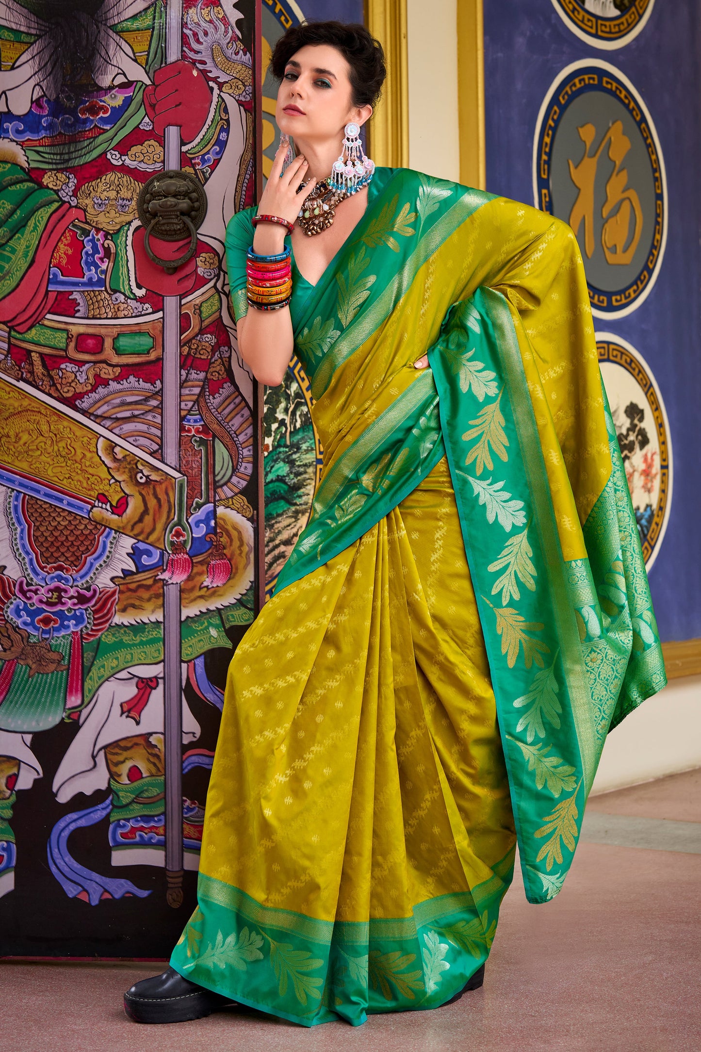 Green Woven Silk Saree-ZB133602_1_SareeButa.com