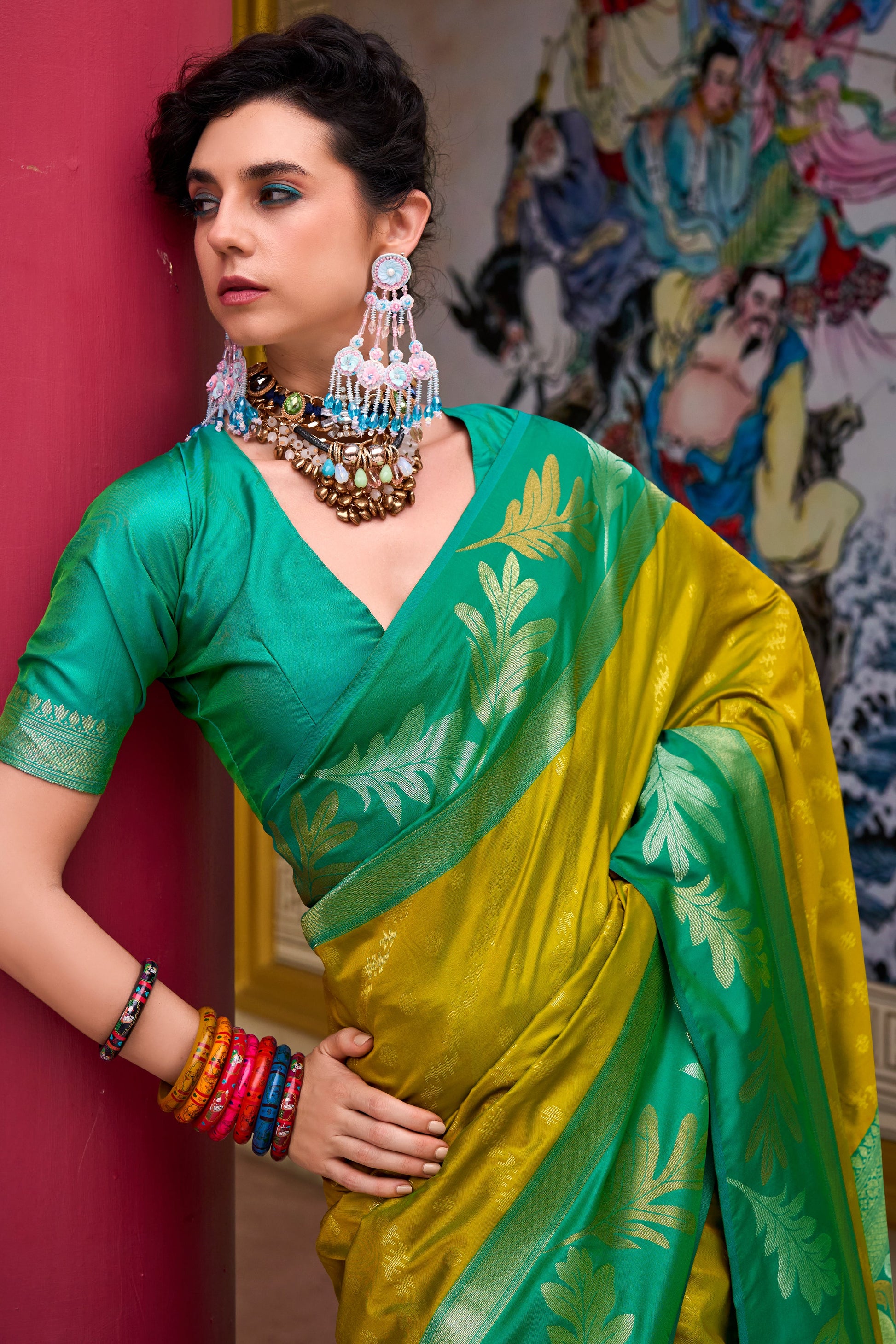 Green Woven Silk Saree-ZB133602_2_SareeButa.com