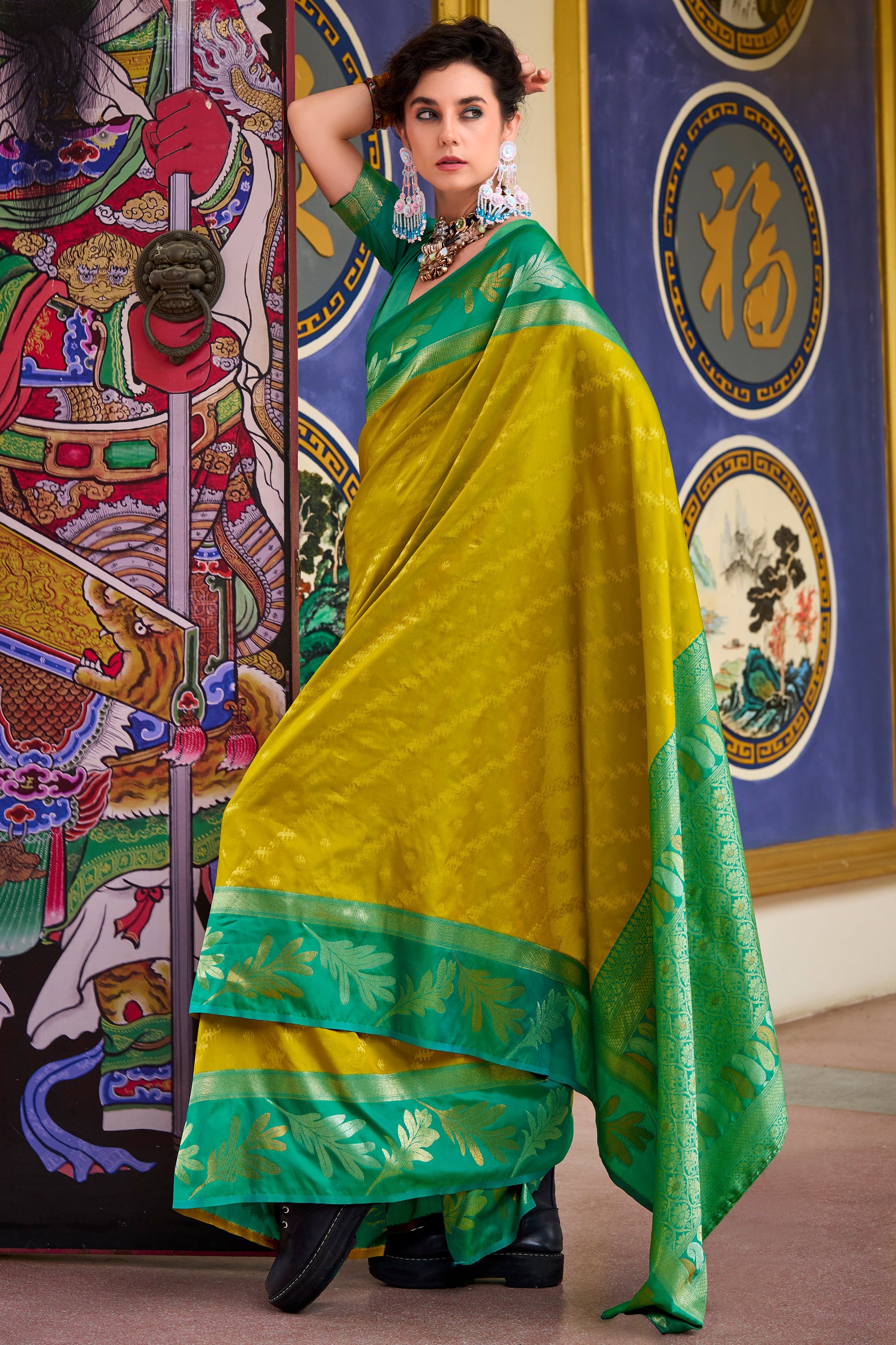 Green Woven Silk Saree-ZB133602_3_SareeButa.com