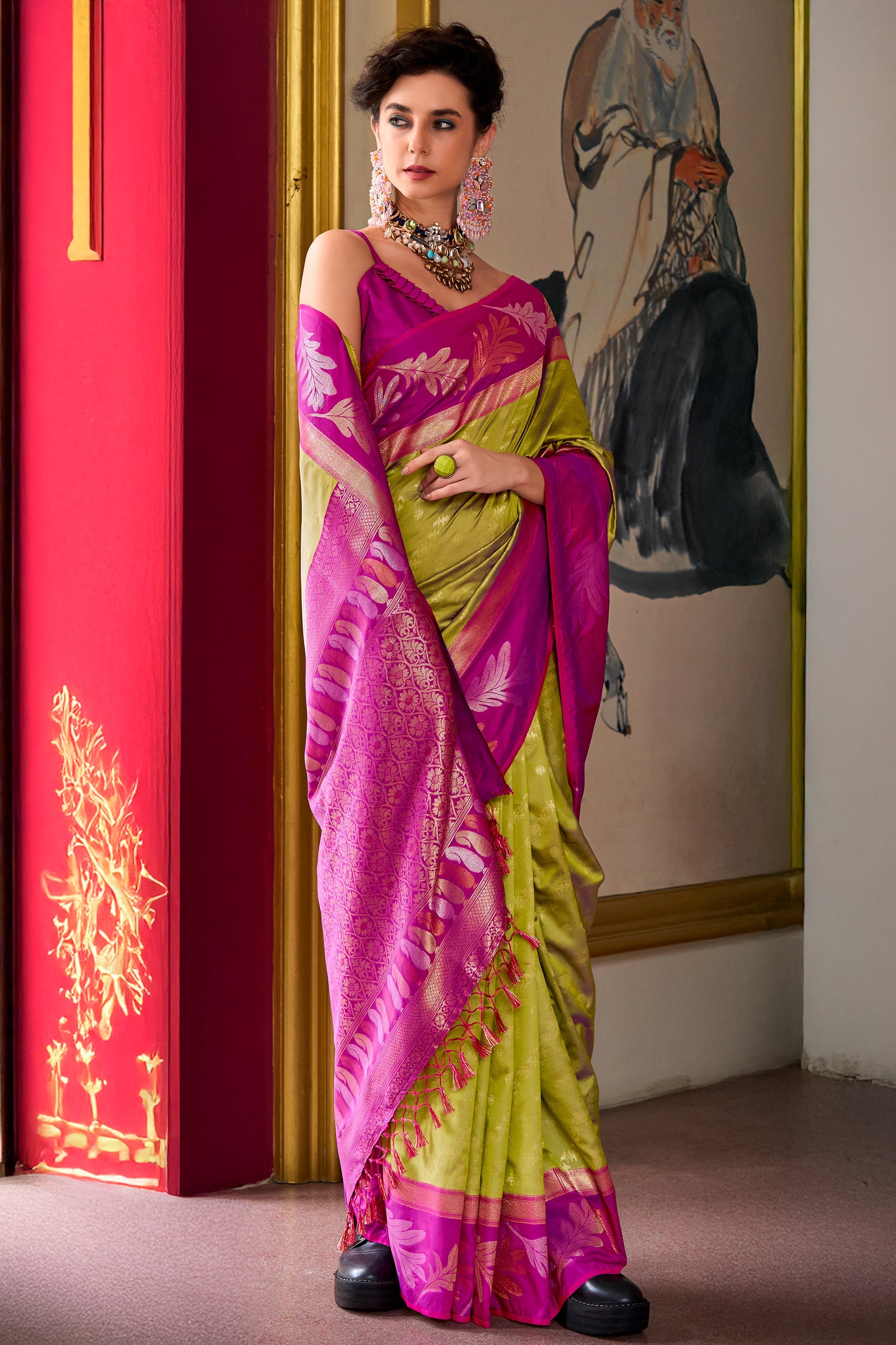 Green Woven Silk Saree-ZB133604_3_SareeButa.com