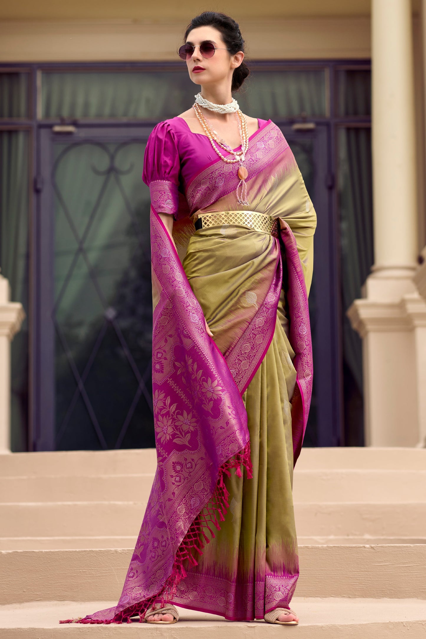 Green Woven Silk Saree-ZB133773_3_SareeButa.com