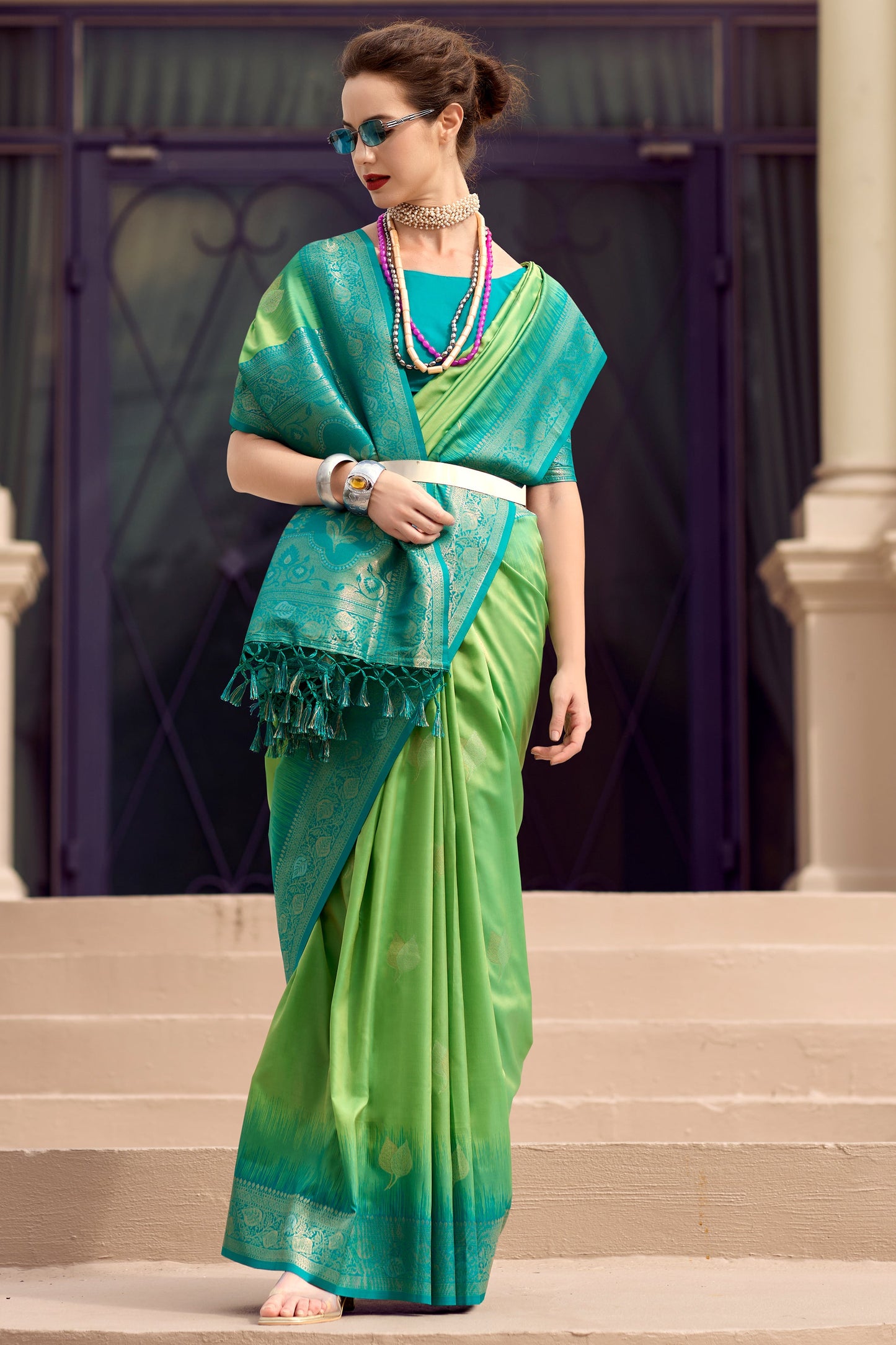 Green Woven Silk Saree-ZB133775_1_SareeButa.com