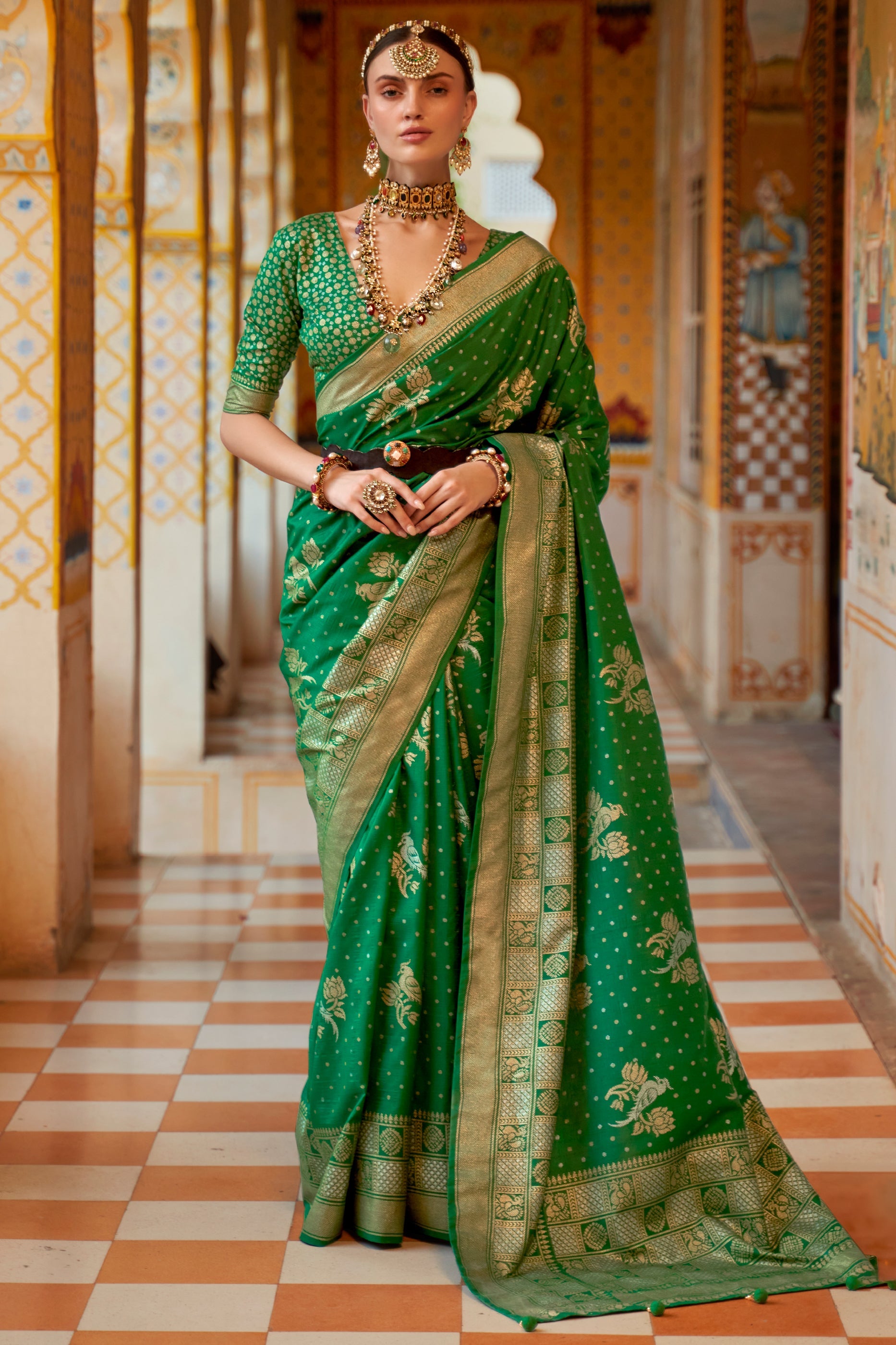 Green Woven Silk Saree-ZB133831_1_SareeButa.com