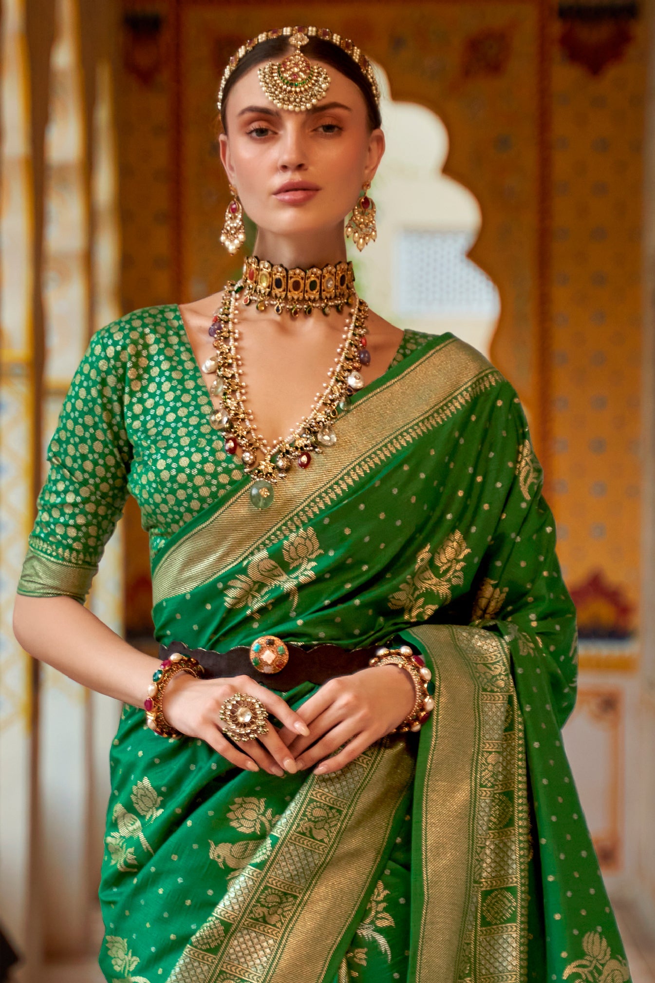 Green Woven Silk Saree-ZB133831_3_SareeButa.com