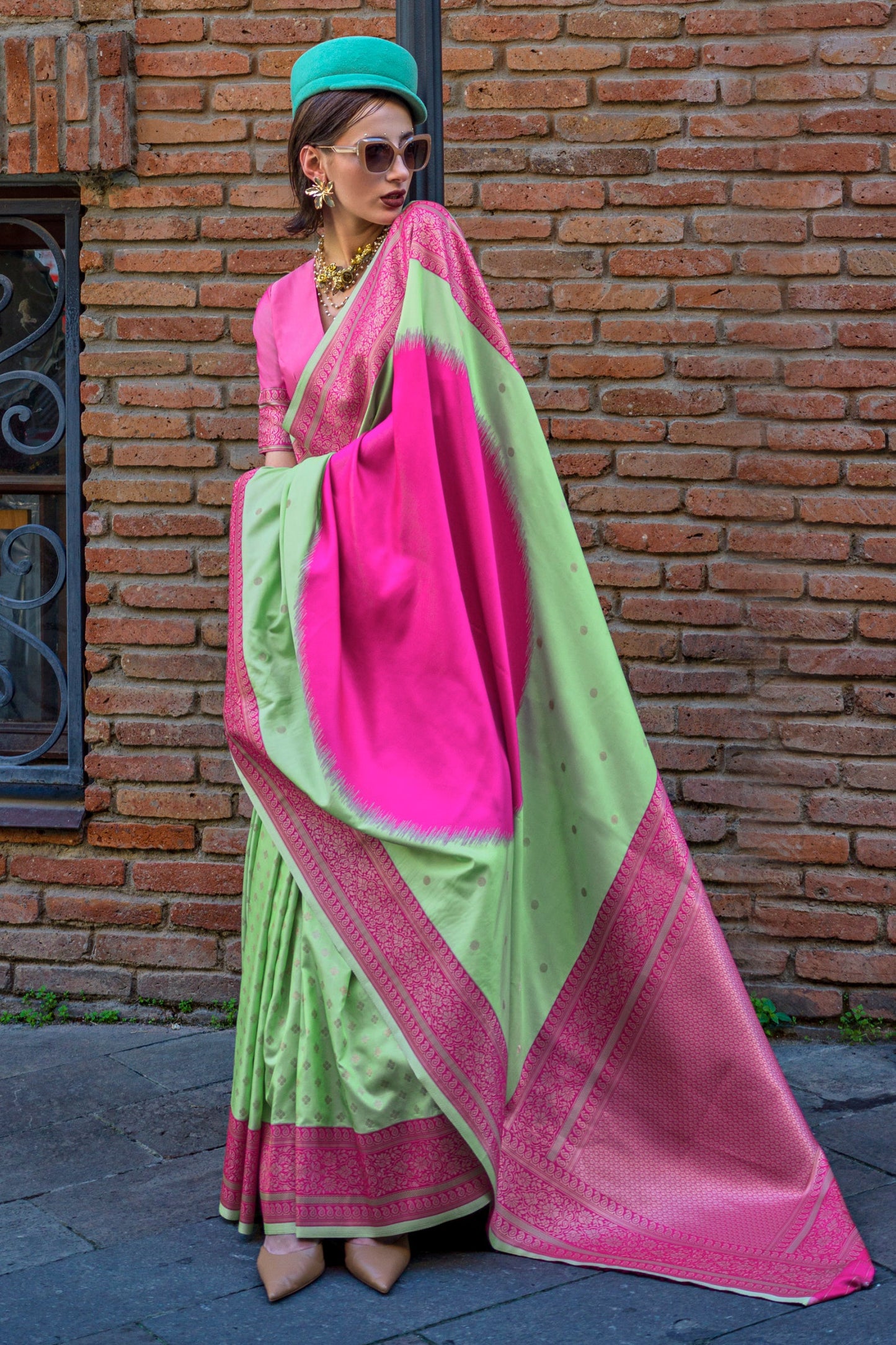 Green Woven Silk Saree-ZB134024_1_SareeButa.com