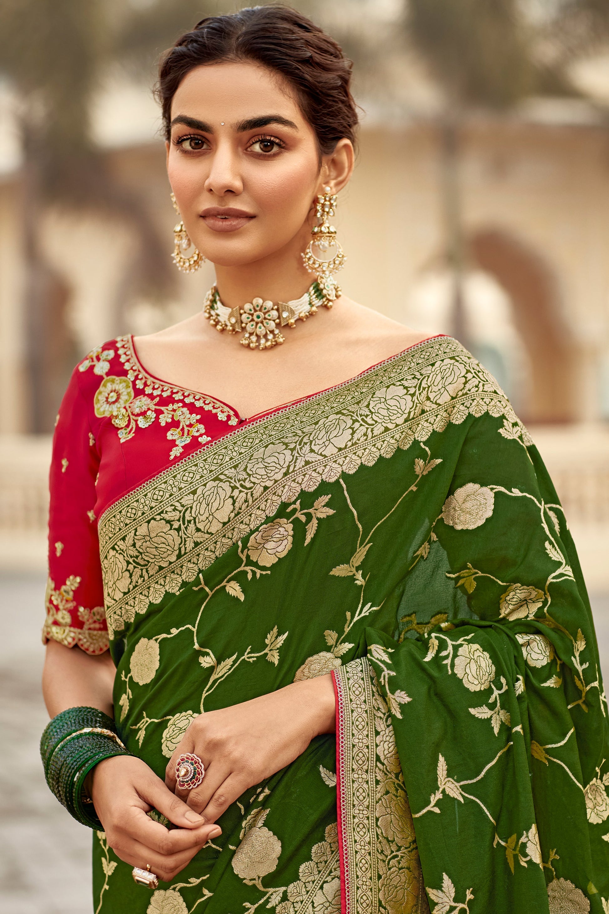 Green Woven Silk Saree-ZB134125_2_SareeButa.com